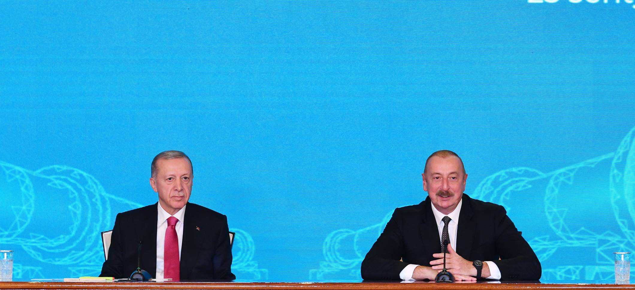 Ilham Aliyev and President Recep Tayyip Erdogan are making press statements