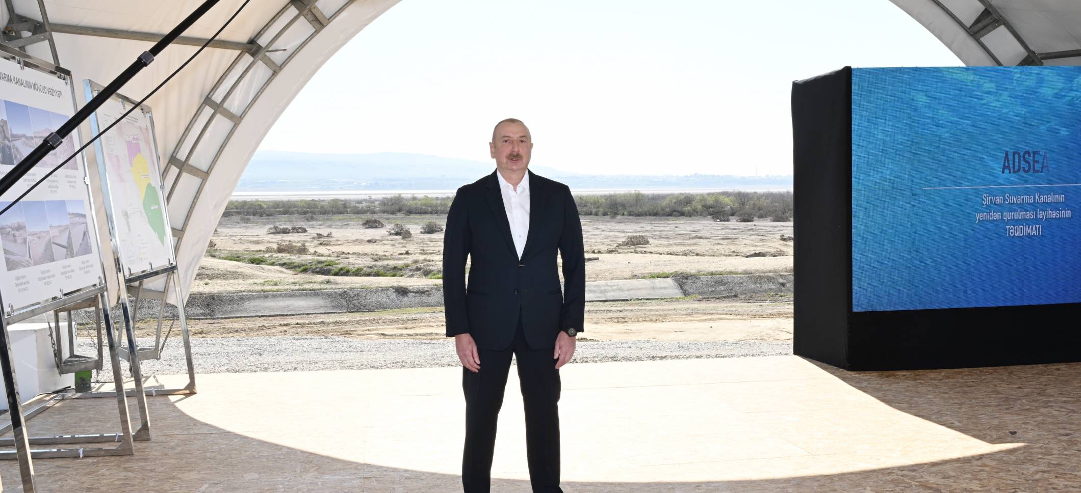 Ilham Aliyev laid foundation stone for Shirvan irrigation canal in Hajigabul district