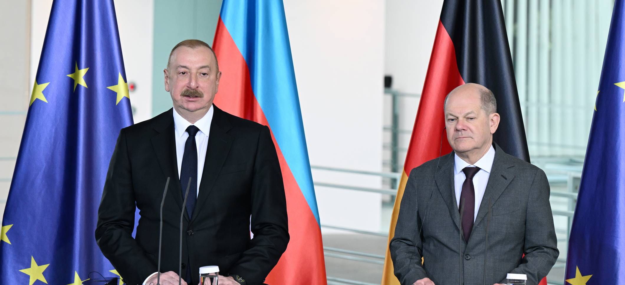Ilham Aliyev and Chancellor of Germany Olaf Scholz are making press statements