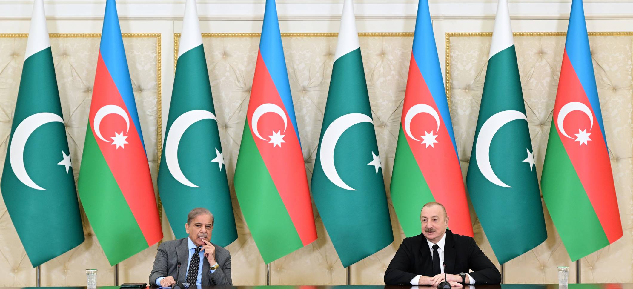 Ilham Aliyev and Prime Minister of Pakistan Muhammad Shehbaz Sharif made press statements