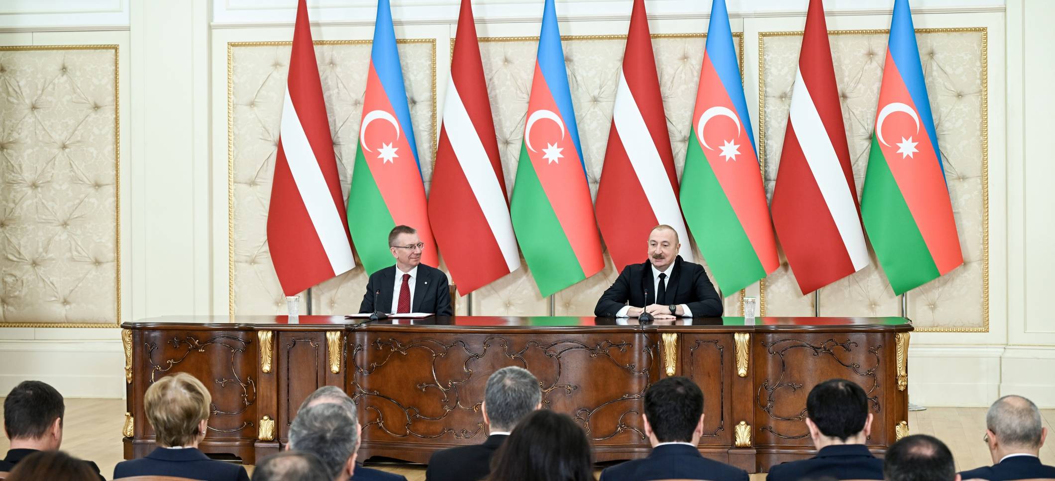 Ilham Aliyev and President of Latvia Edgars Rinkēvičs made press statements