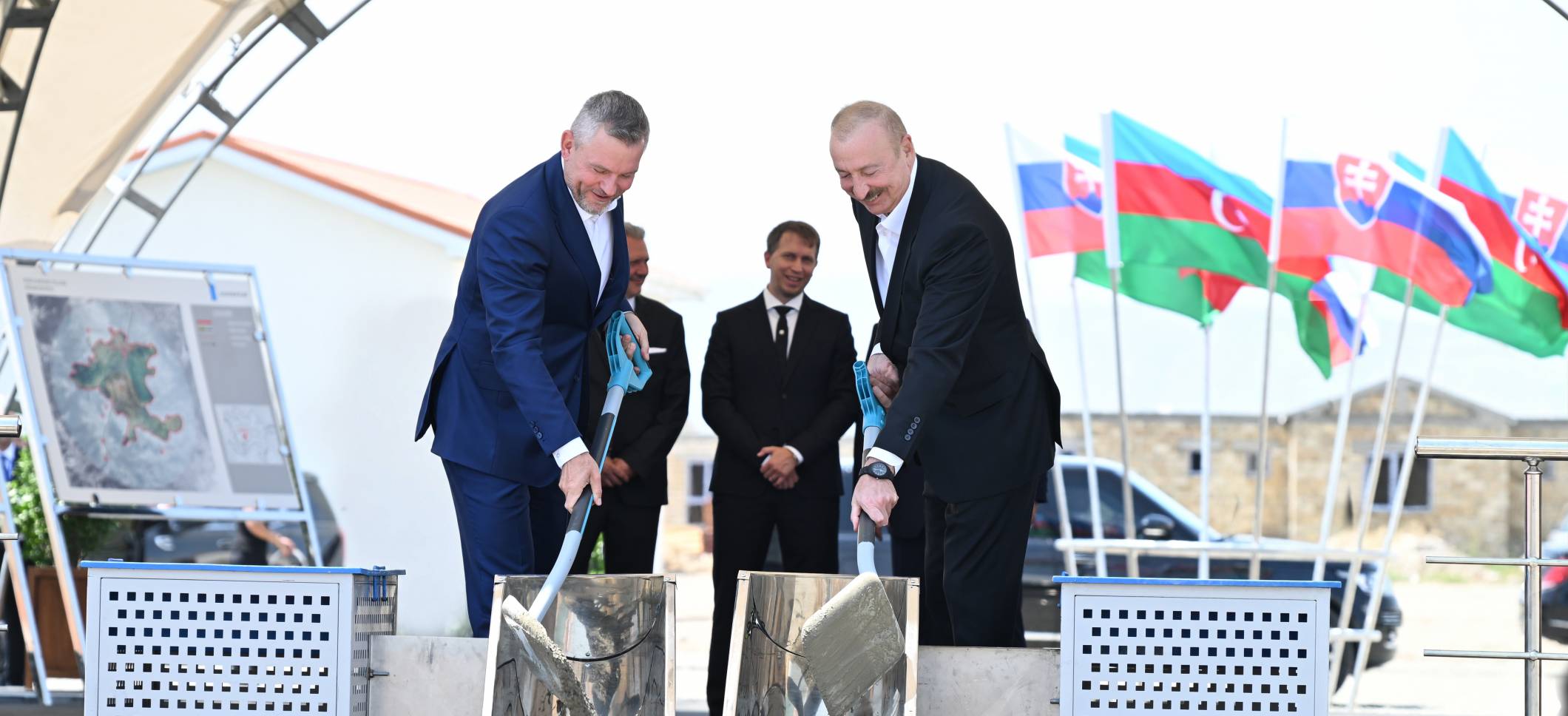 Presidents of Azerbaijan and Slovakia reviewed construction progress in Bash Garvand village of Aghdam district