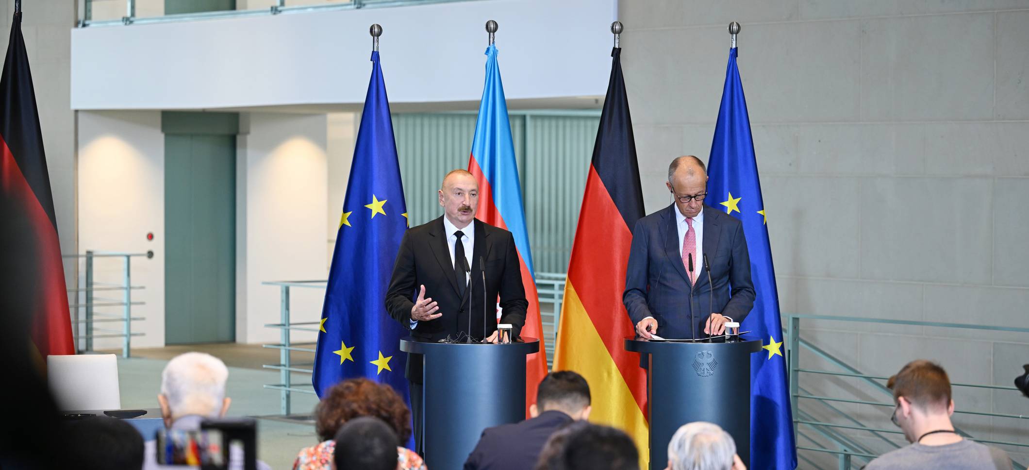 Ilham Aliyev and Federal Chancellor Friedrich Merz made press statements
