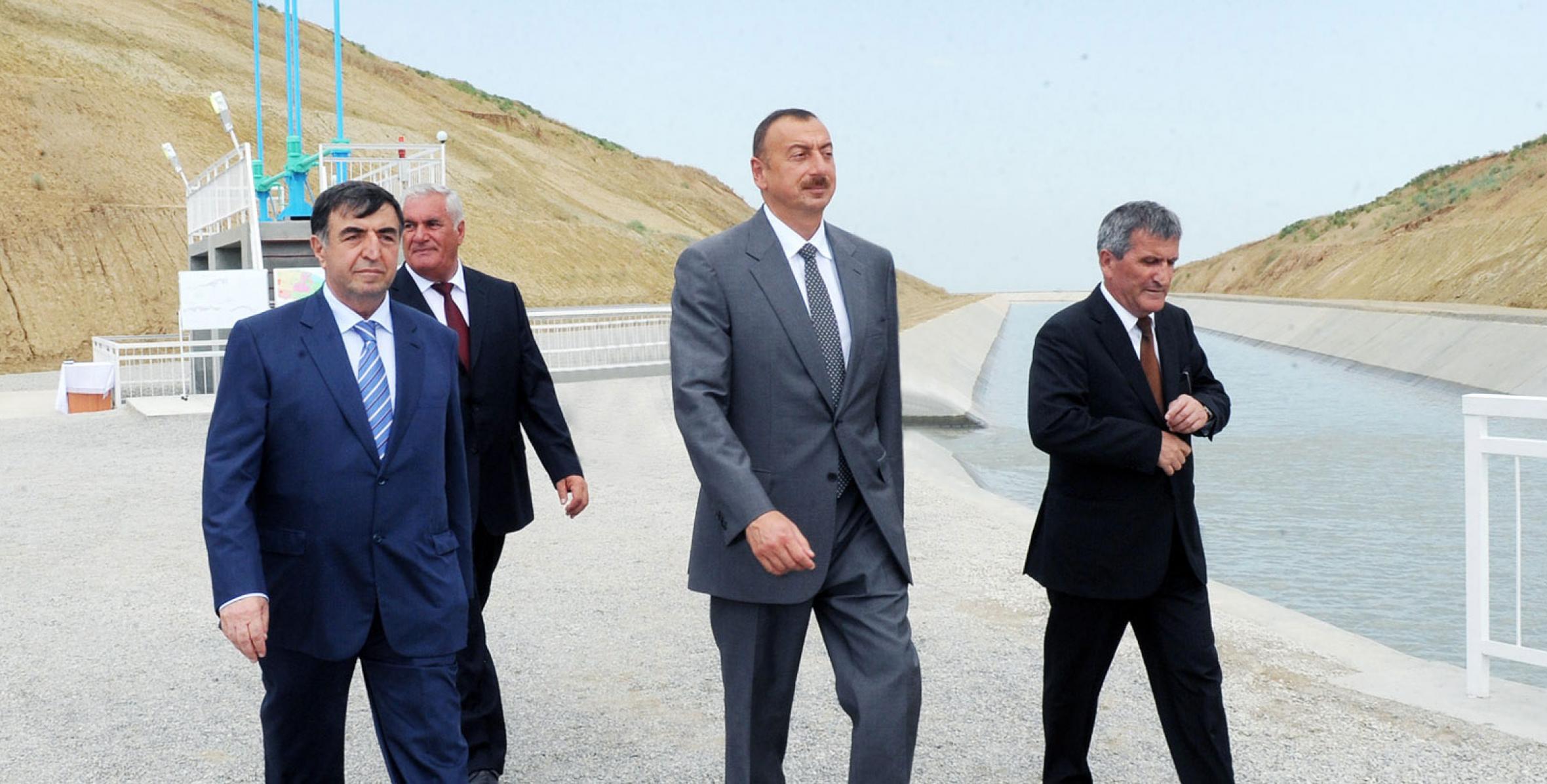 Ilham Aliyev reviewed the Valvalachay-Takhtakorpu canal on commissioning of its first section in Shabran District