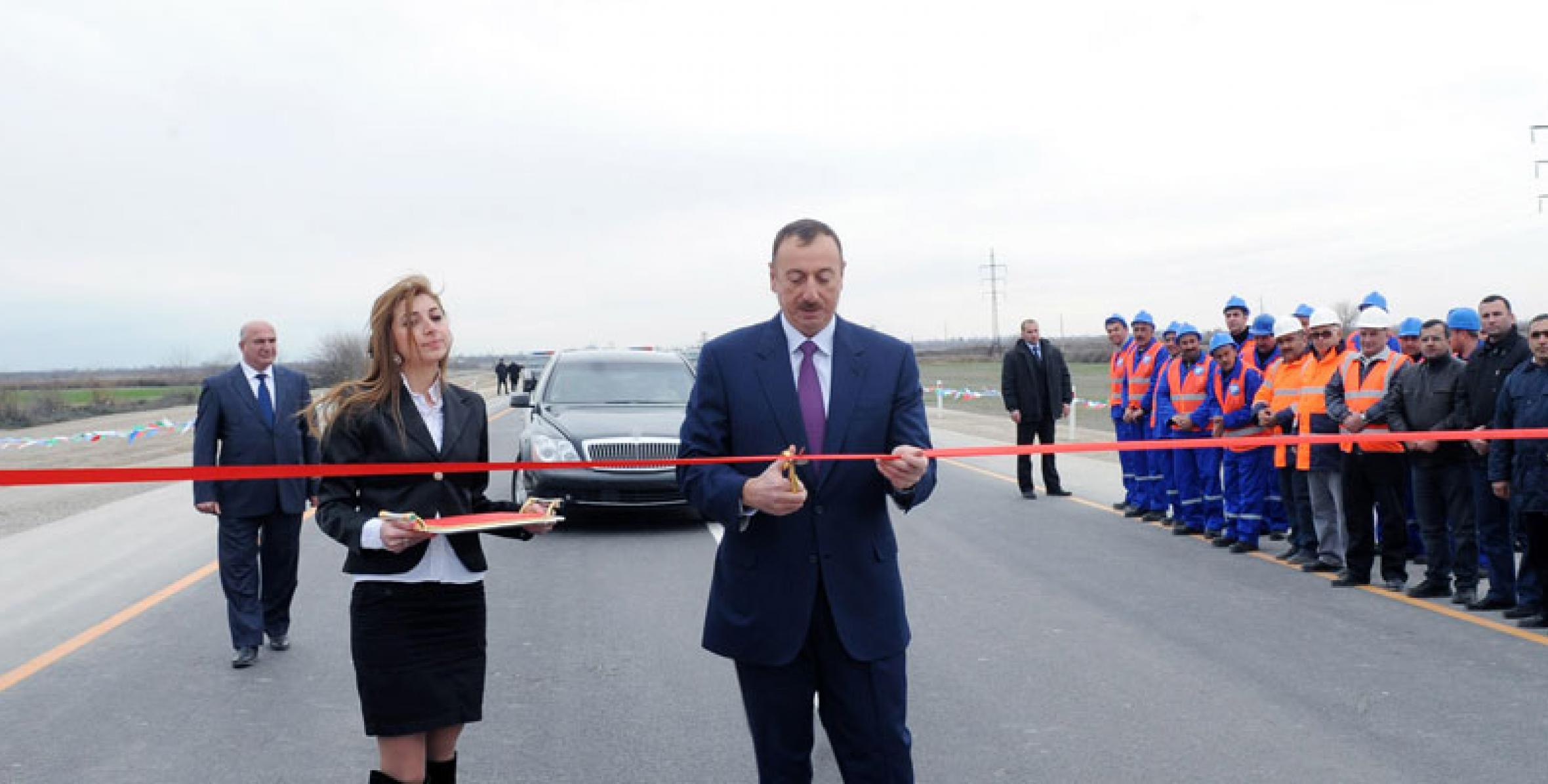 Ilham Aliyev took part at the opening of the 42nd km part of highway from Kurdamir to Ujar