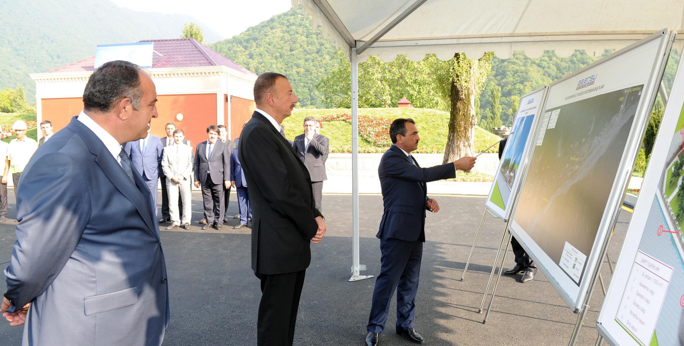 Ильхам Алиев принял участие в вводе в эксплуатацию комплекса систем водоснабжения и канализации города Гах