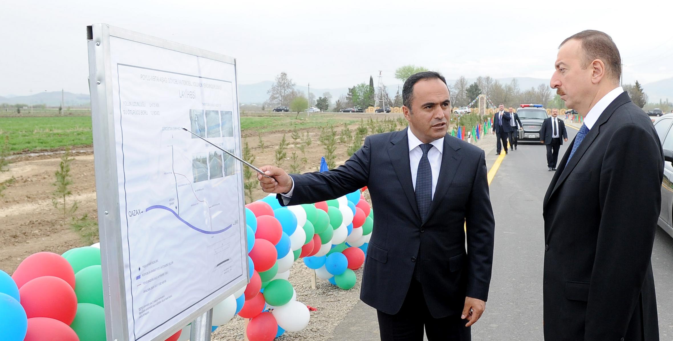 Ильхам Алиев принял участие в открытии автомобильной дороги Пойлу-Хатаи-Енигюн-Ашагы Гейчали в Агстафе