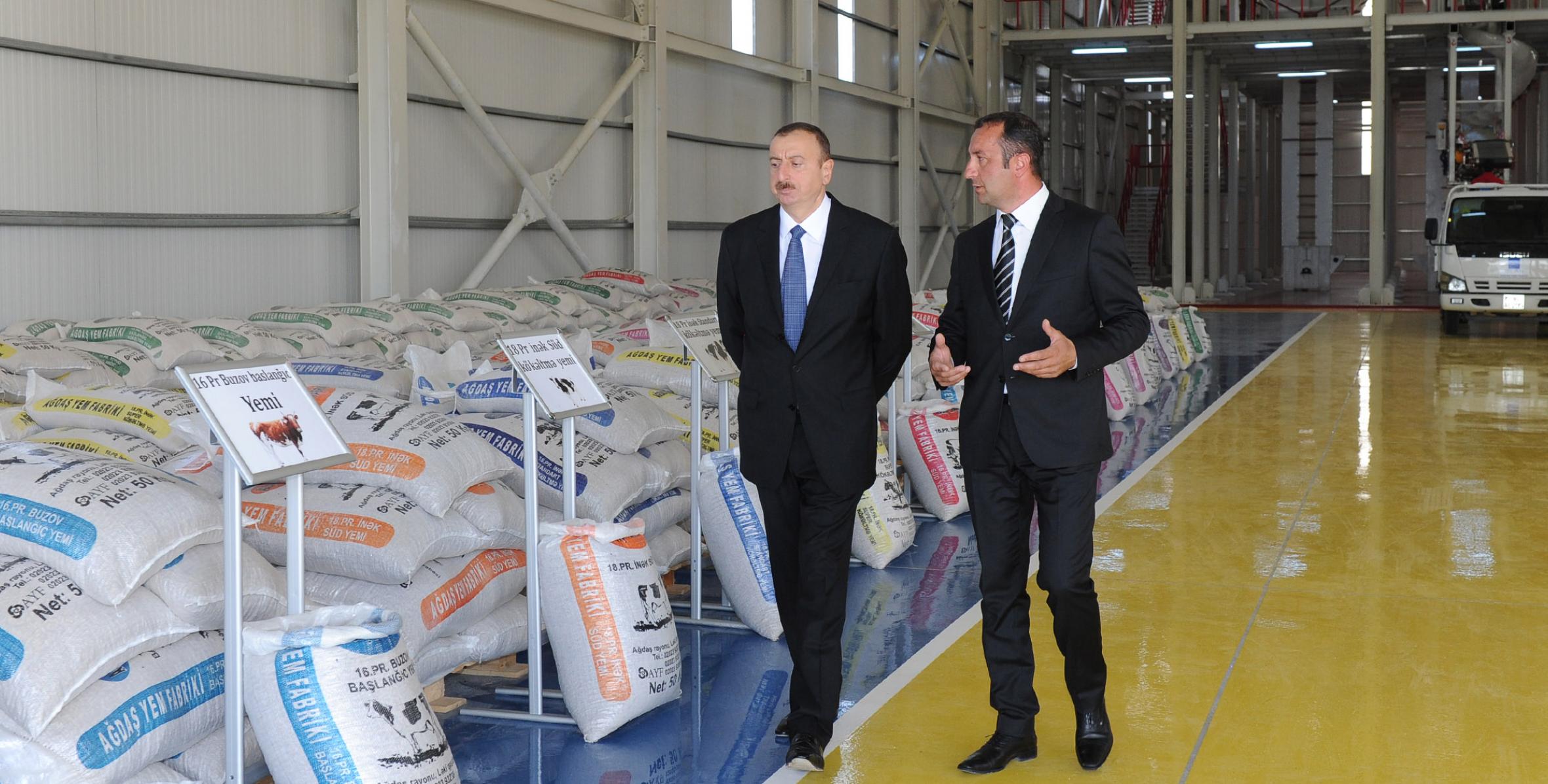 Ильхам Алиев в рамках поездки в Агдашский район принял участие в открытии Гиланского кормоперерабатывающего завода