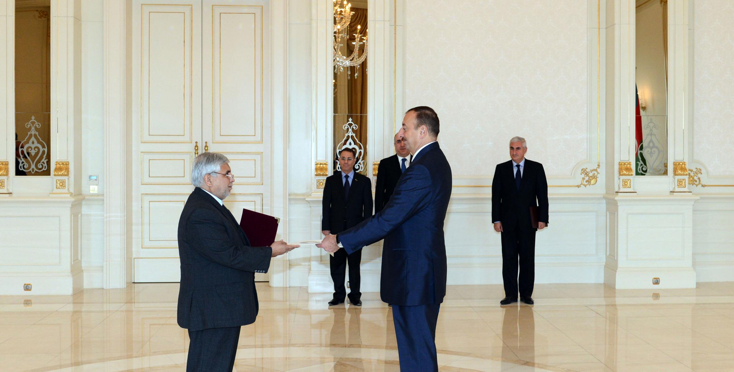 Ilham Aliyev accepted the credentials of a newly-appointed Ambassador Extraordinary and Plenipotentiary of the Islamic Republic of Iran to Azerbaijan