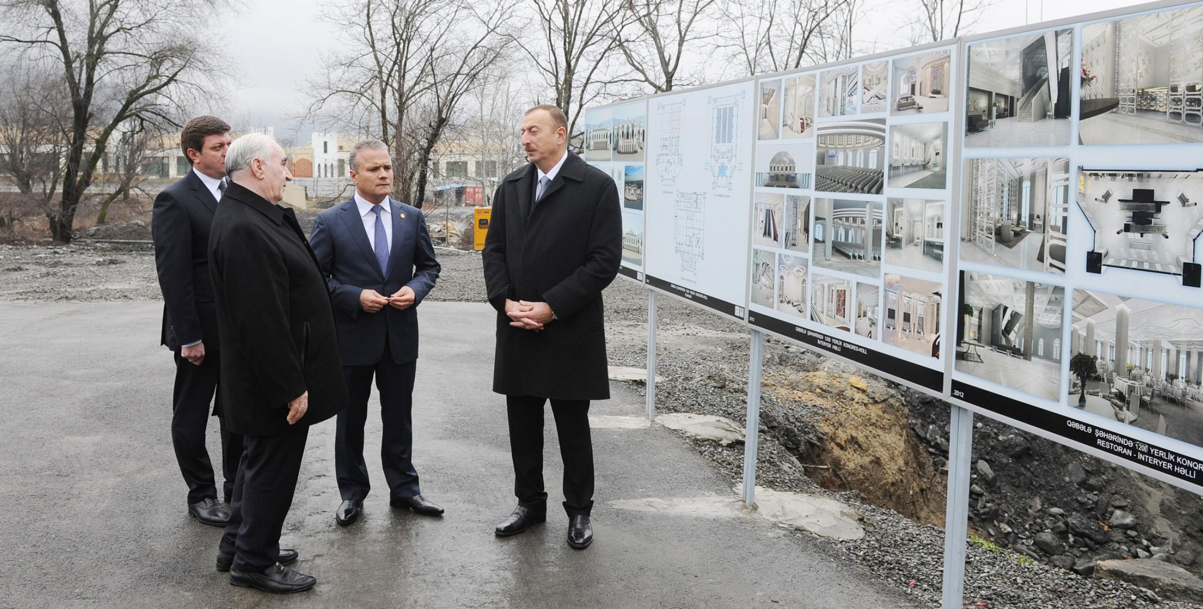Ilham Aliyev examined the progress of construction of a Congress Center in Gabala
