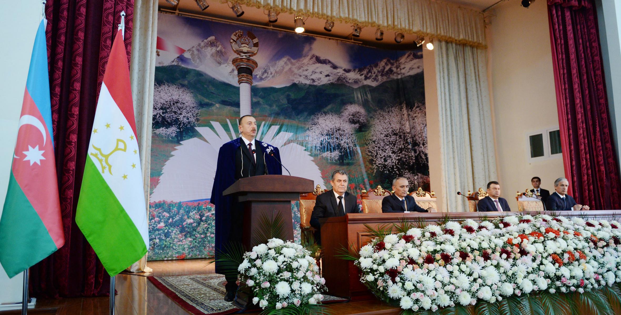 Речь Ильхама Алиева в Таджикском национальном университете