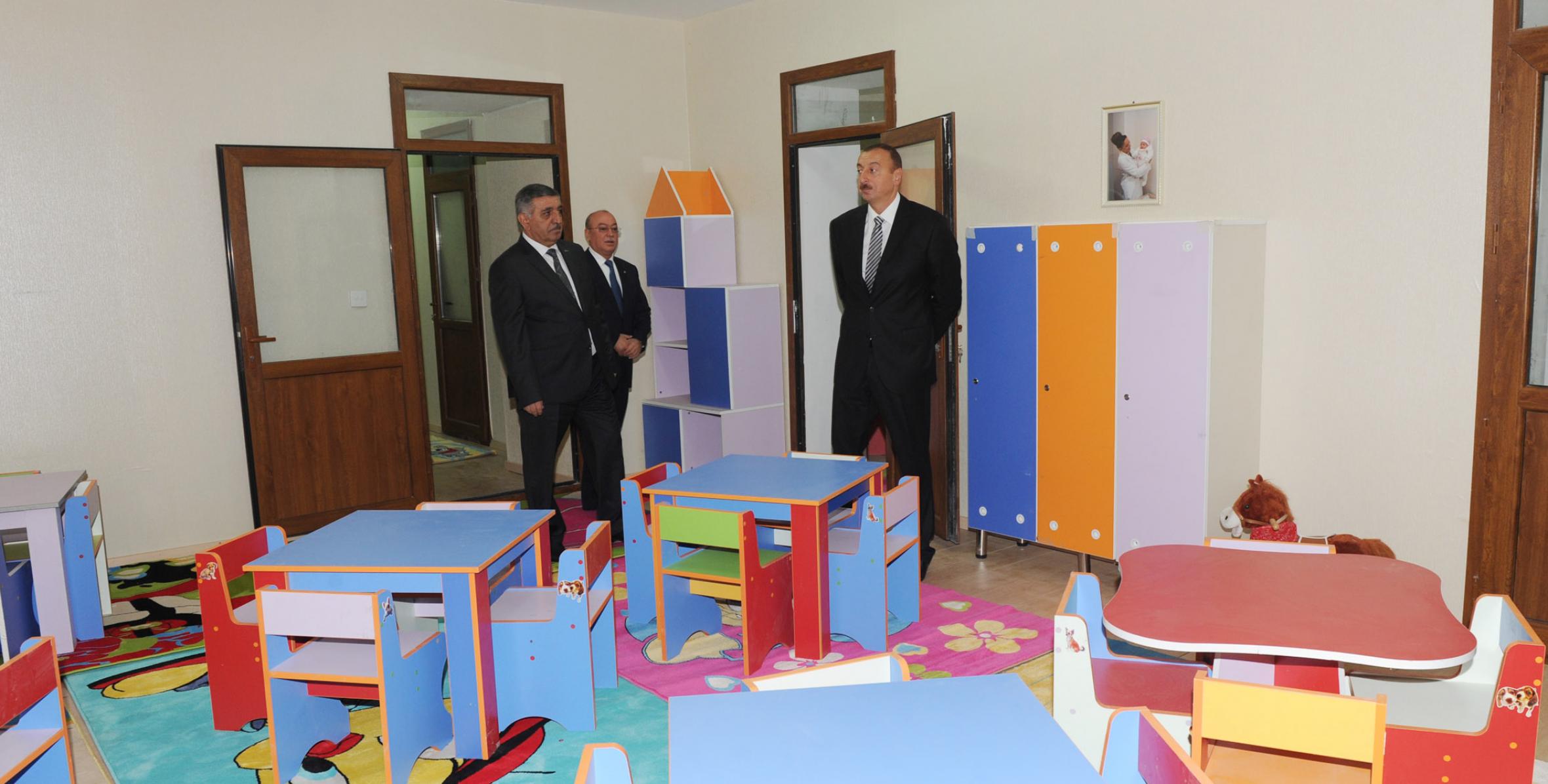 Ильхам Алиев принял участие в открытии детского сада в селе Гезбарах