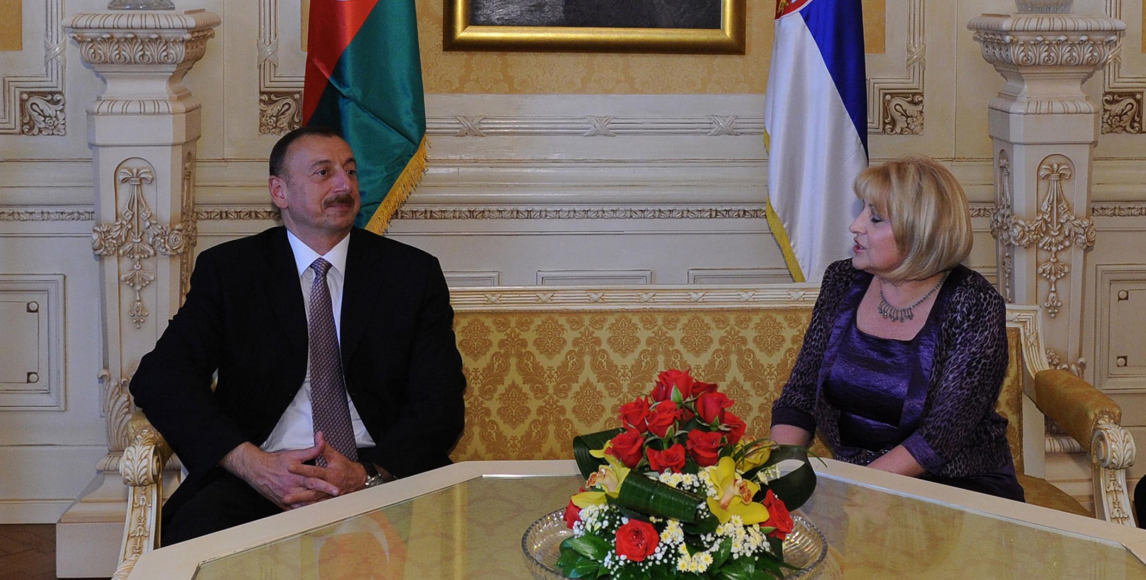 Ильхам Алиев встретился с председателем Народной скупщины Республики Сербия Славицей Джукич-Деянович.