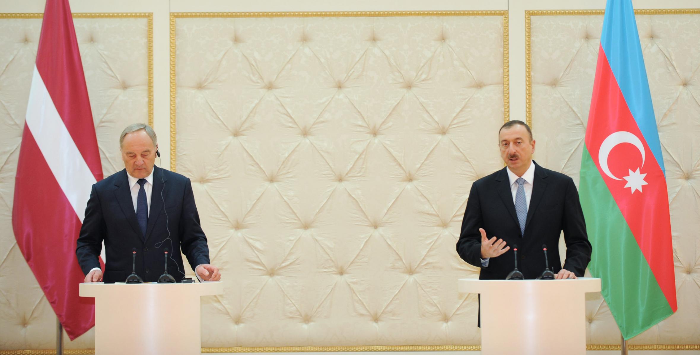 Press conference of Ilham Aliyev and President of the Republic of Latvia Andris Berzins was held