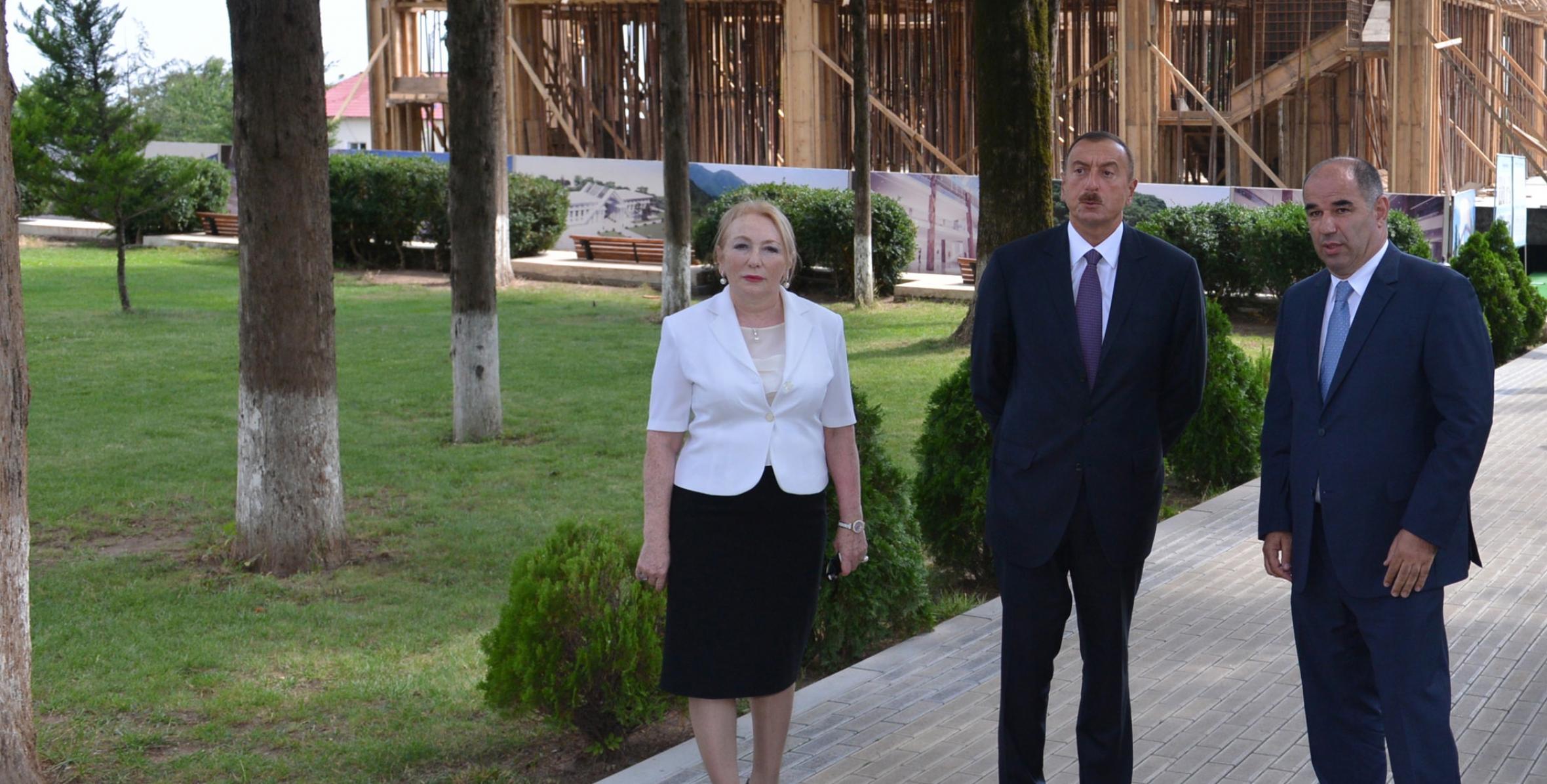 Ilham Aliyev reviewed progress of construction of the Heydar Aliyev Center in Oguz