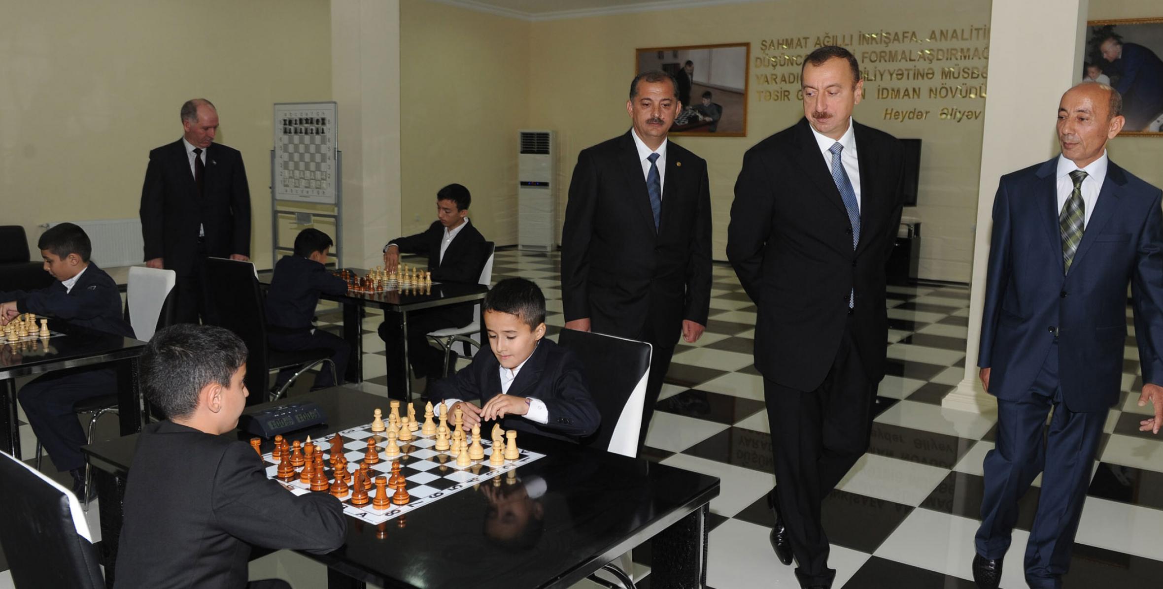 Ilham Aliyev attended the opening of the Imishli chess school