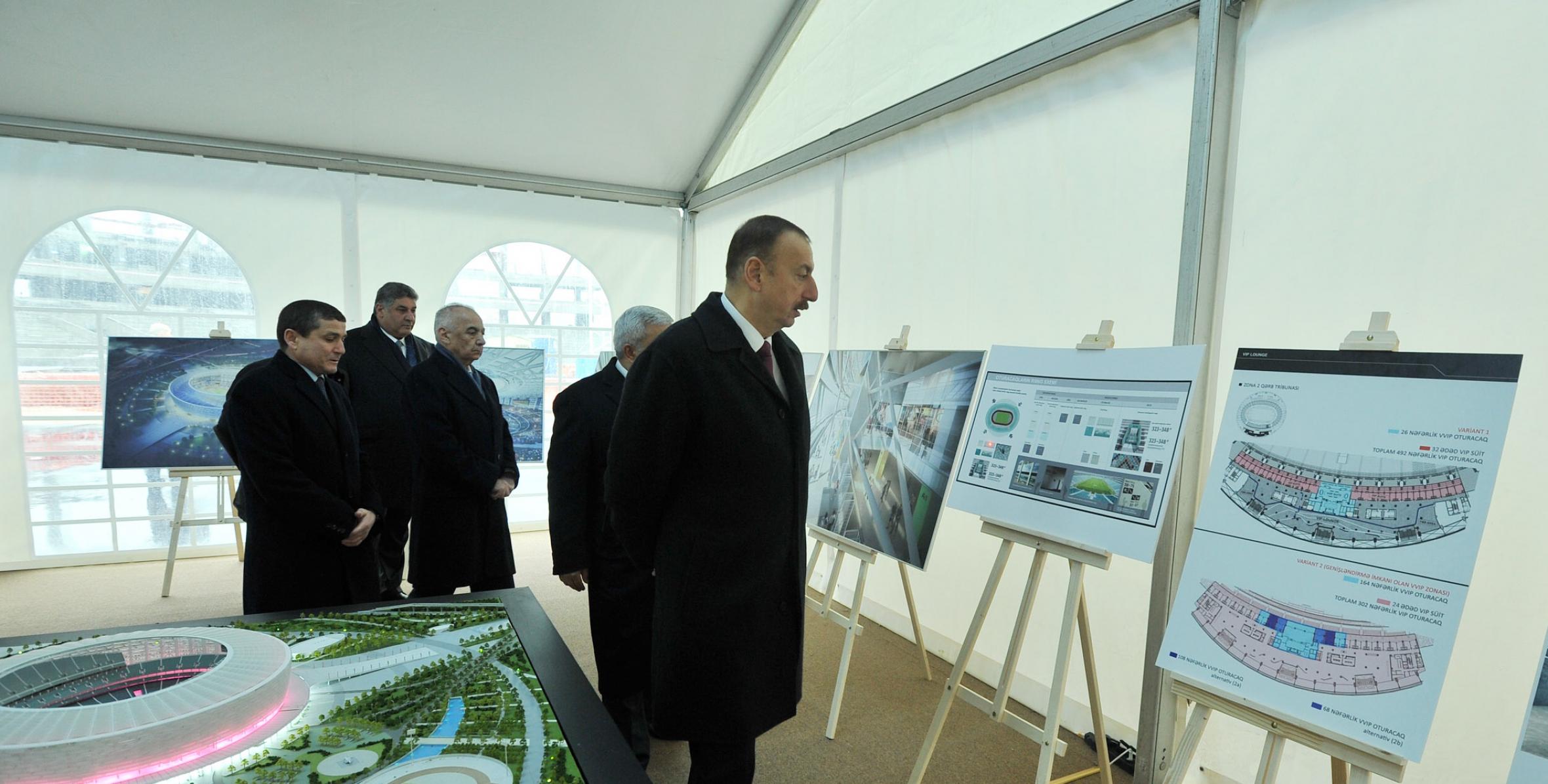 Ilham Aliyev reviewed the progress in the construction work on the Baku Olympic Stadium