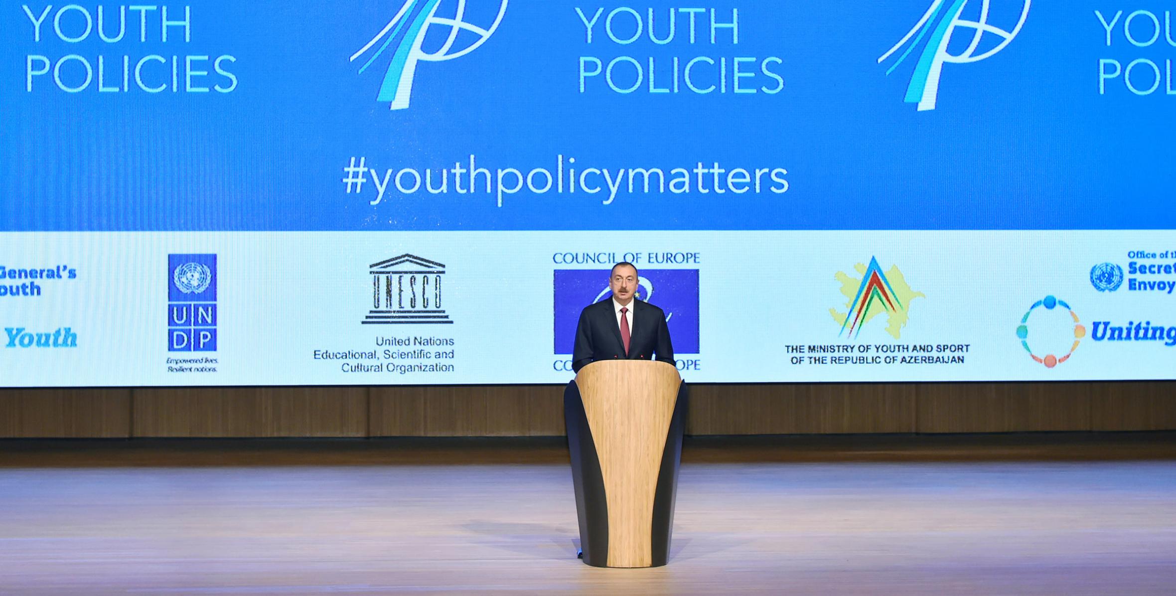 Ilham Aliyev attended the official opening of the First Global Forum on Youth Policies