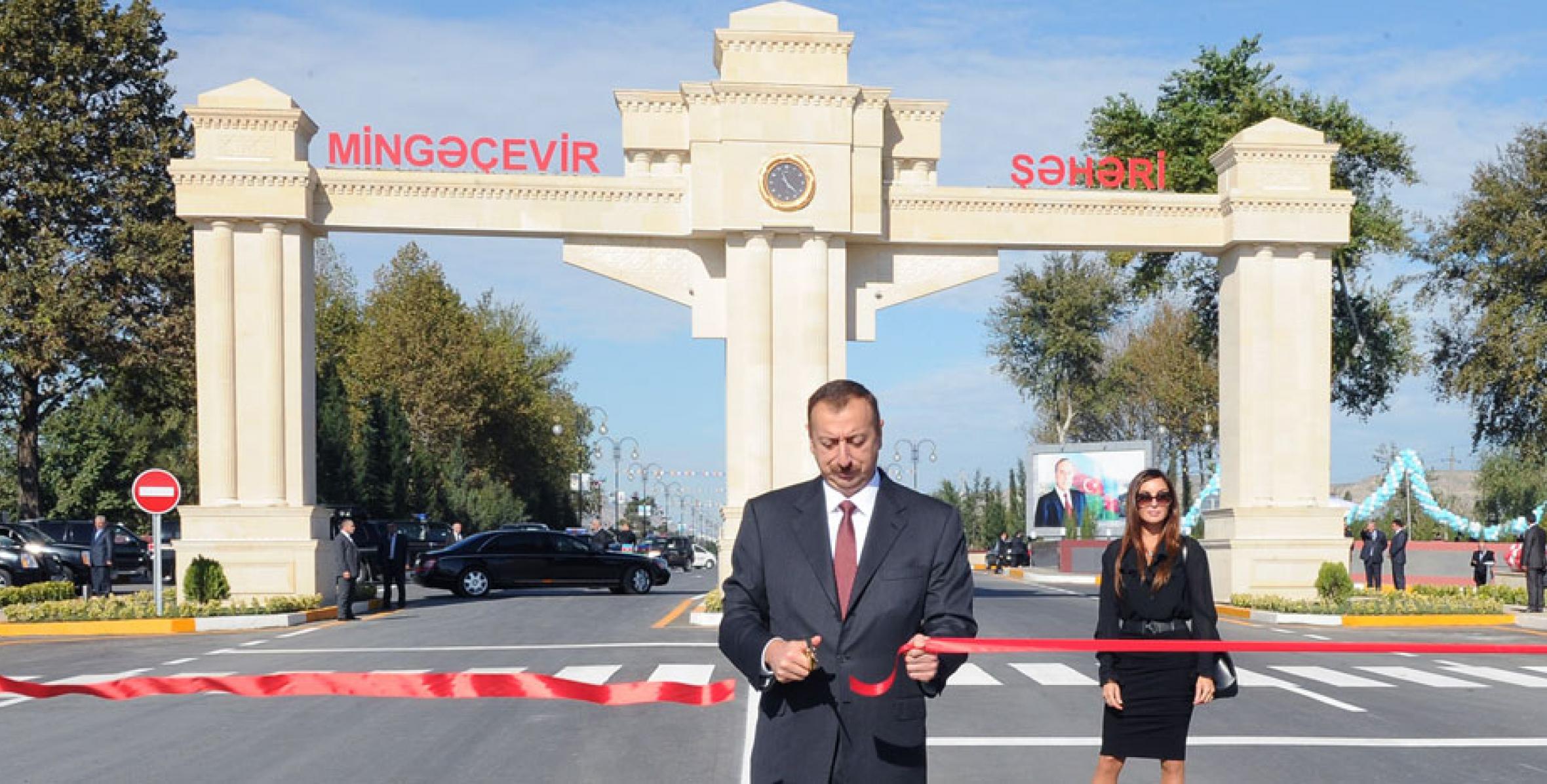 Ильхам Алиев принял участие в открытии Реконструированной дороги Мингячевир-Халдан