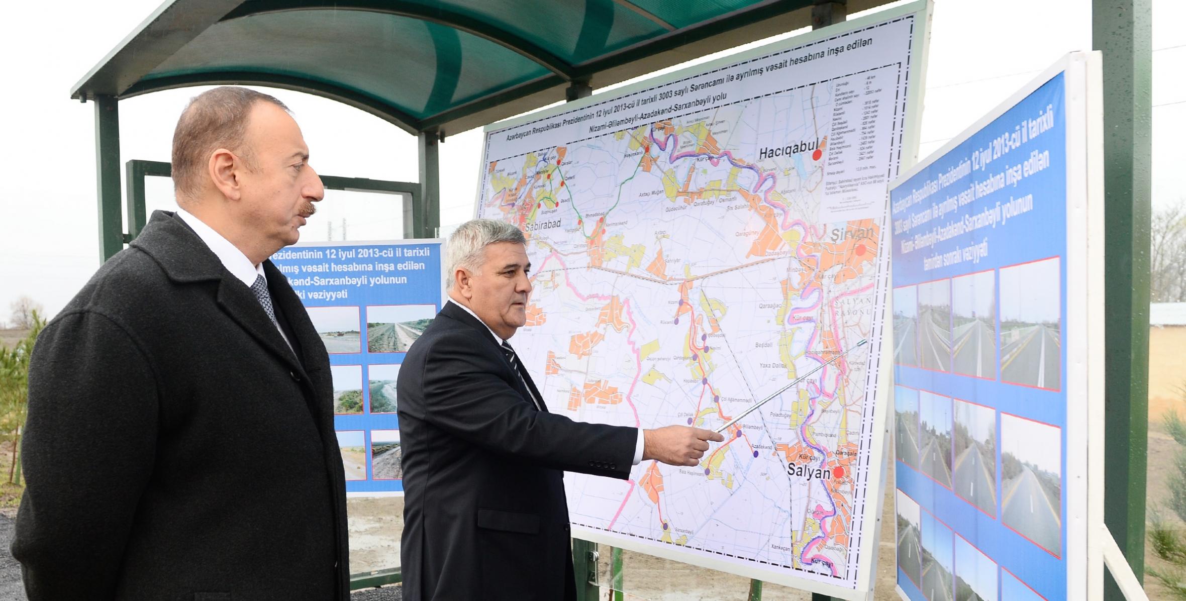 Ильхам Алиев принял участие в открытии автомобильной дороги Низами-Алилембейли-Азадкенд-Сарханбейли