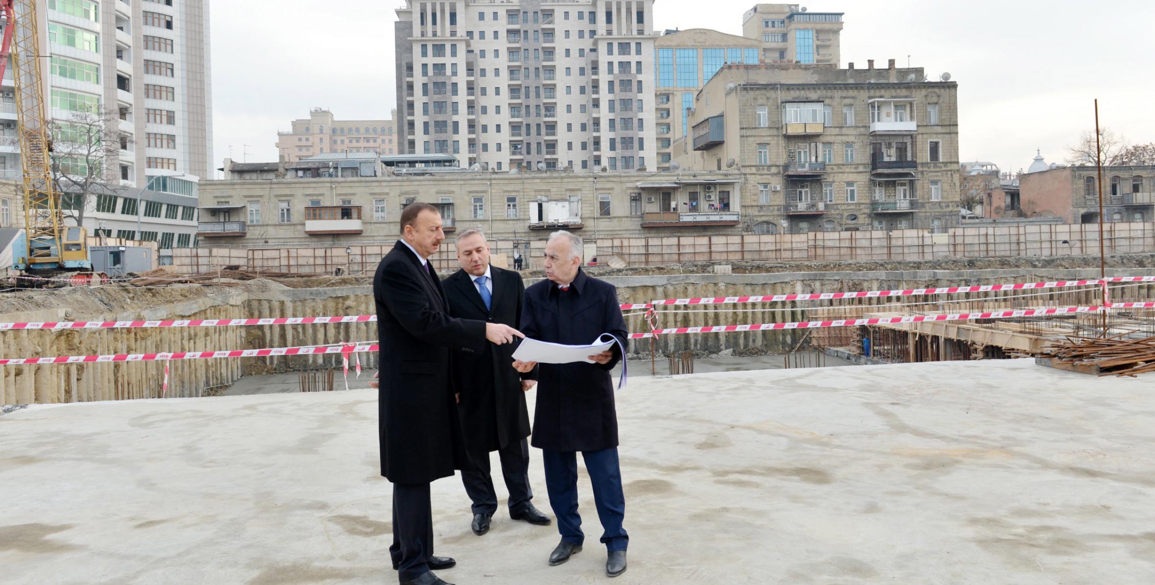 Ilham Aliyev reviewed progress of construction of underground parking, park, garden and a fountain complex on an area between Fizuli and Mirzaga Aliyev Streets of Baku