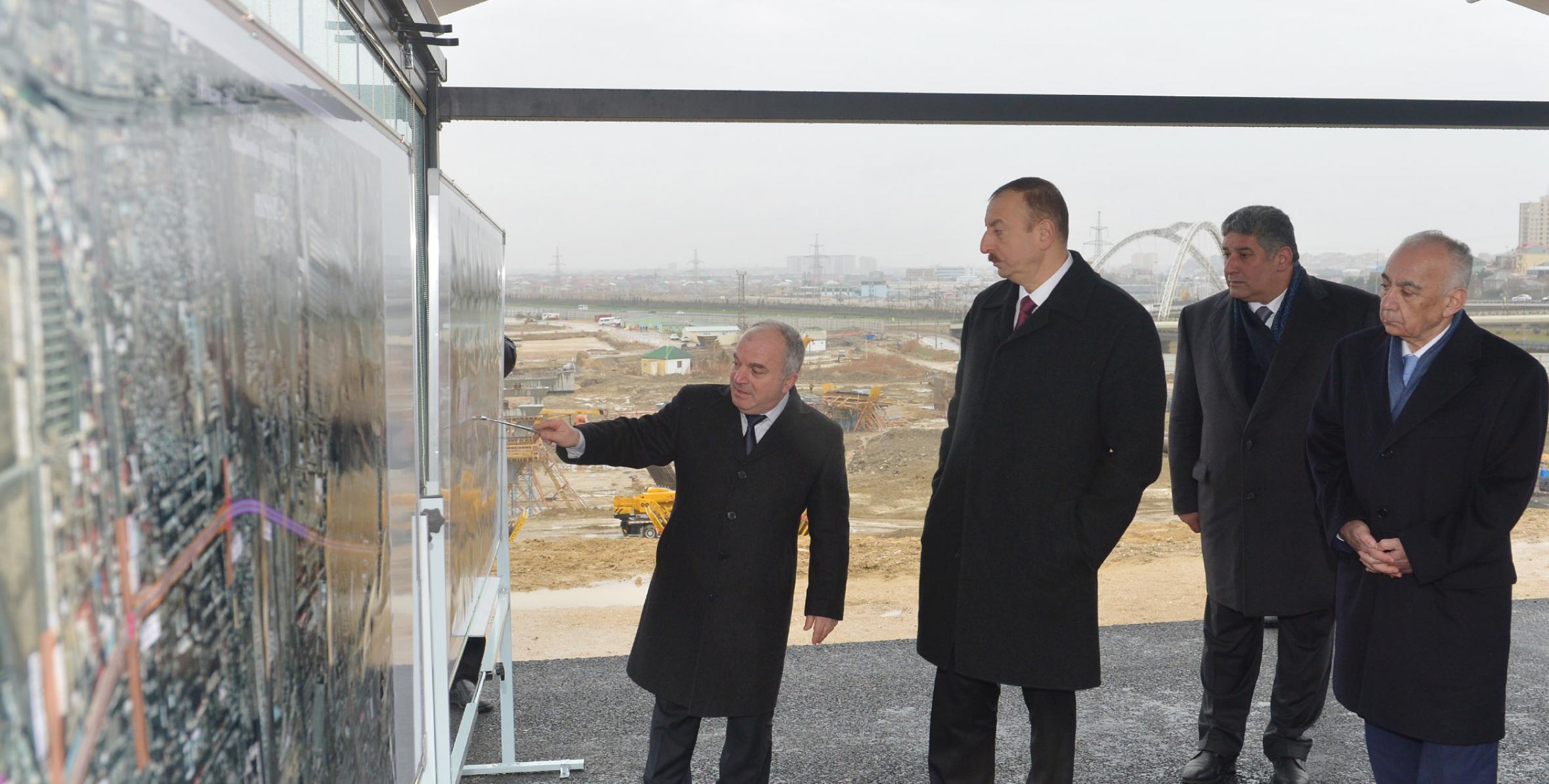 Ильхам Алиев ознакомился в столице с ходом строительства автомобильной дороги улица Гасана Алиева-проспект Зии Буниятова-Олимпийский стадион