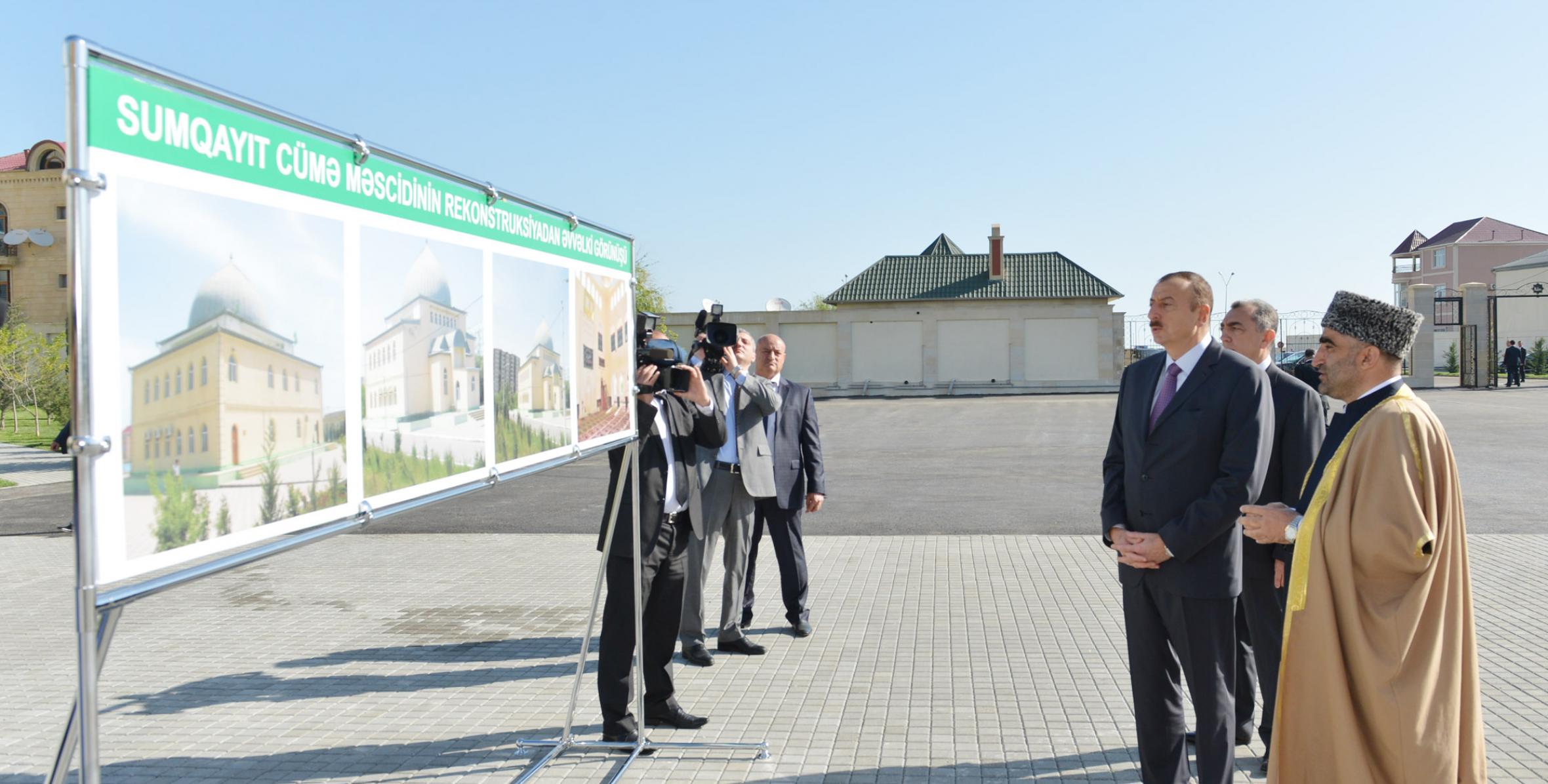 Ilham Aliyev reviewed the Sumgayit Juma Mosque after major overhaul