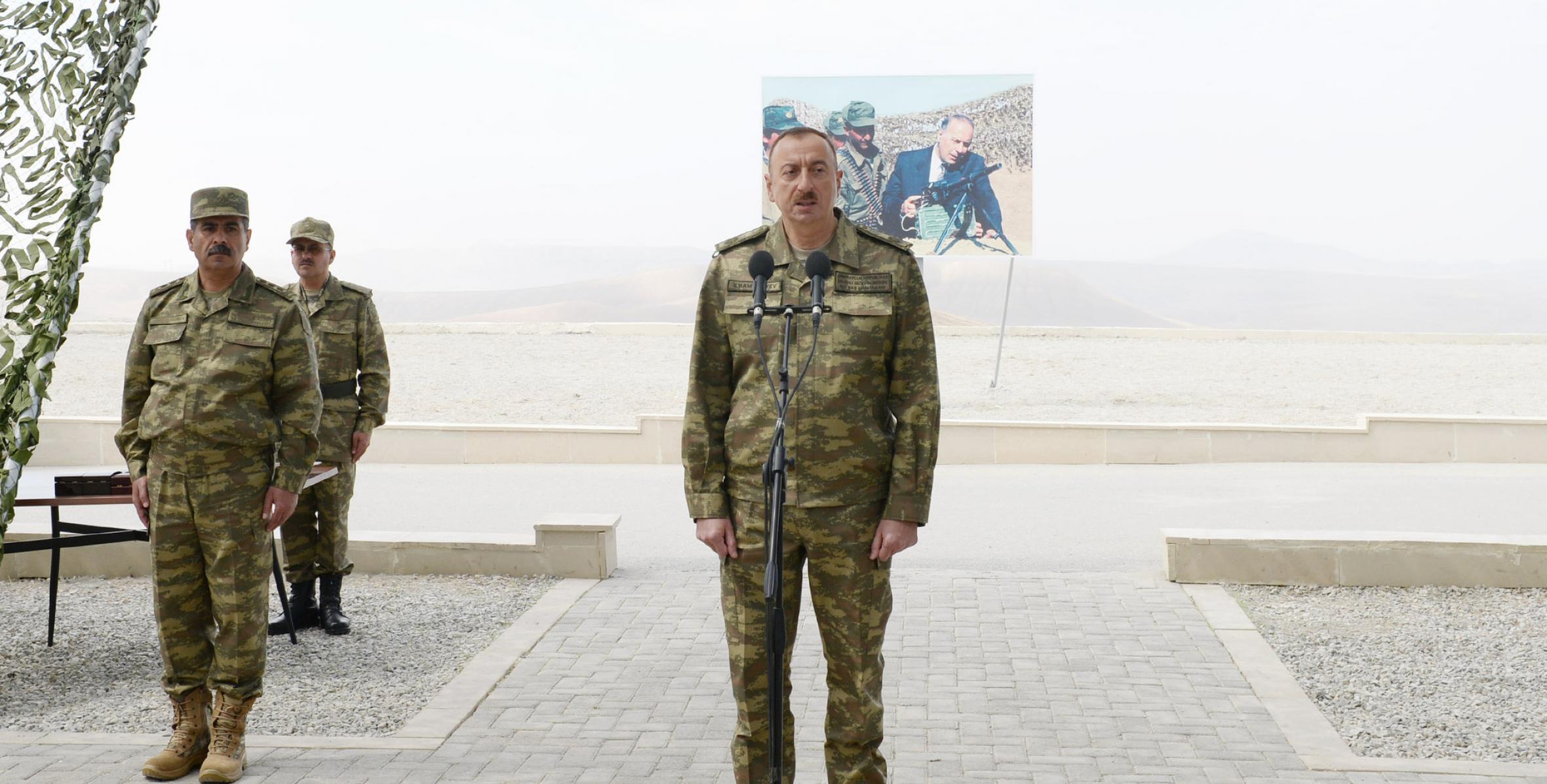 Speech by Ilham Aliyev at the joint operational and tactical exercises of the formations and units of the Ministry of Defense, Internal Troops of the Ministry of Internal Affairs and the State Border Service on the occasion of the 96th anniversary of the establishment of the Armed Forces of Azerbaijan