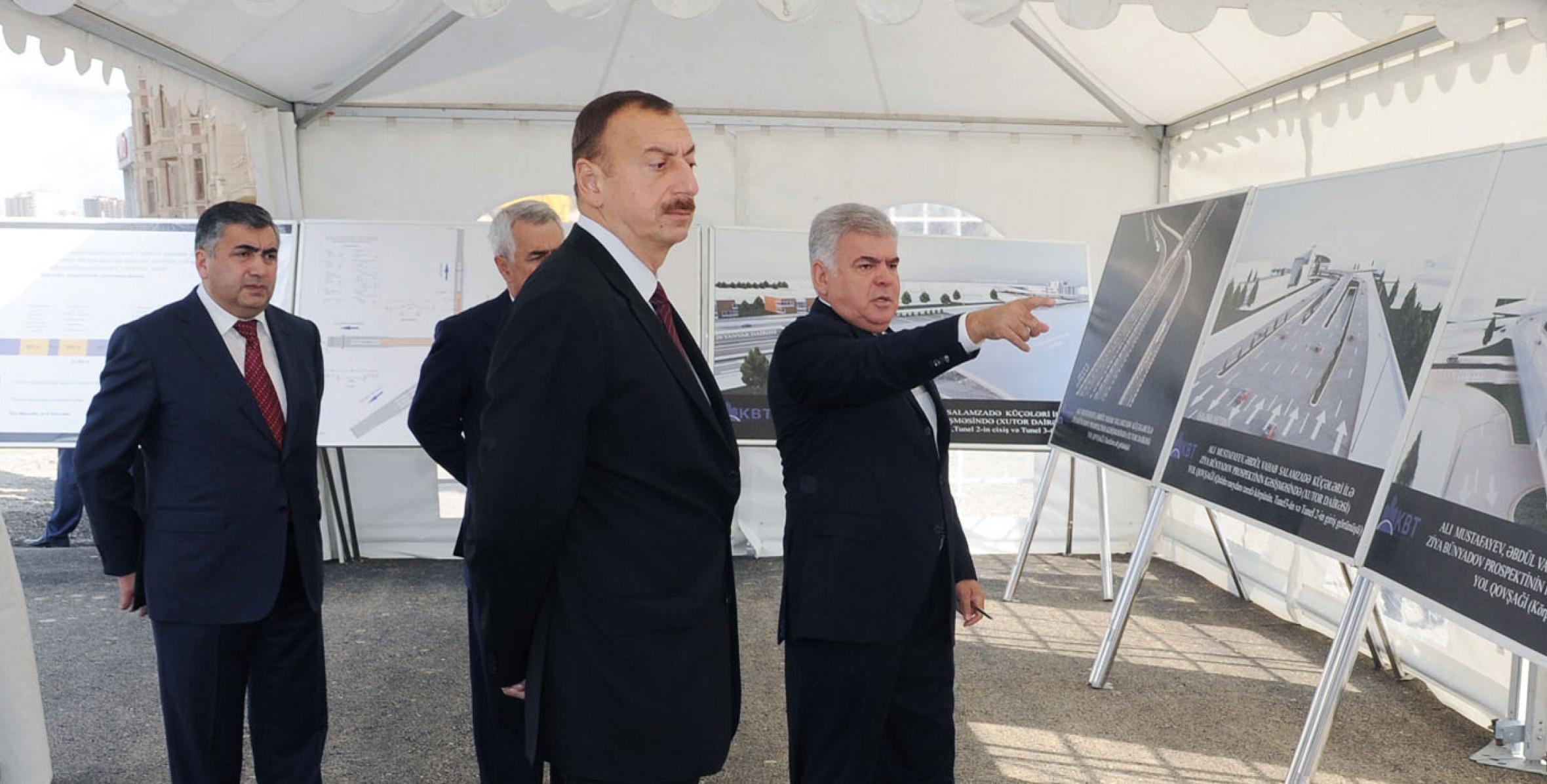Ильхам Алиев ознакомился со схемой дорожных узлов и автомобильных дорог, строительство которых продолжается на проспекте Зии Буниятова