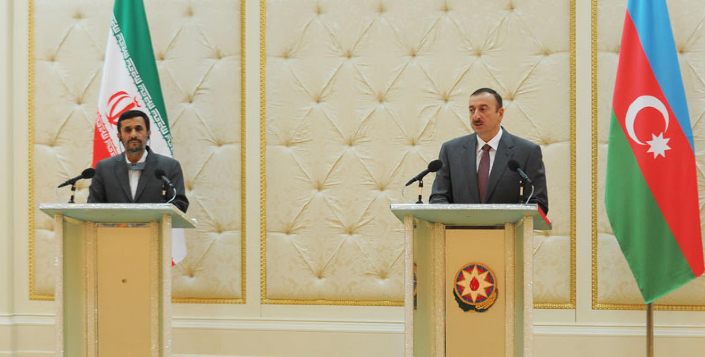 Ilham Aliyev and Iranian President Mahmoud Ahmedinejad made press statements