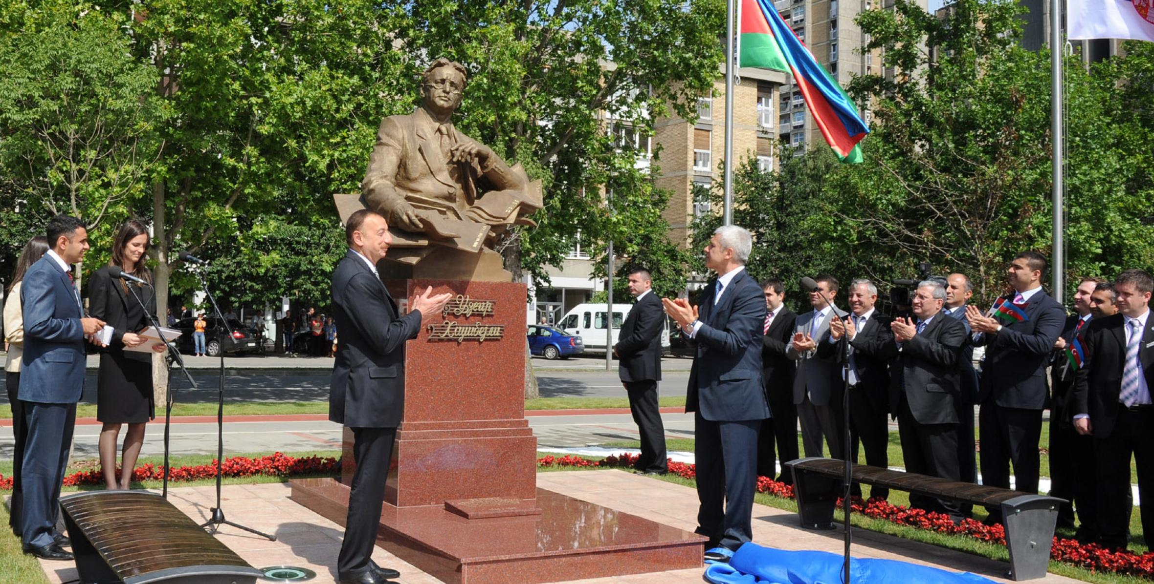 Ilham Aliyev and Serbian President Boris Tadic unveiled a bust to Uzeyir Hajibayli in the town of Novi Sad