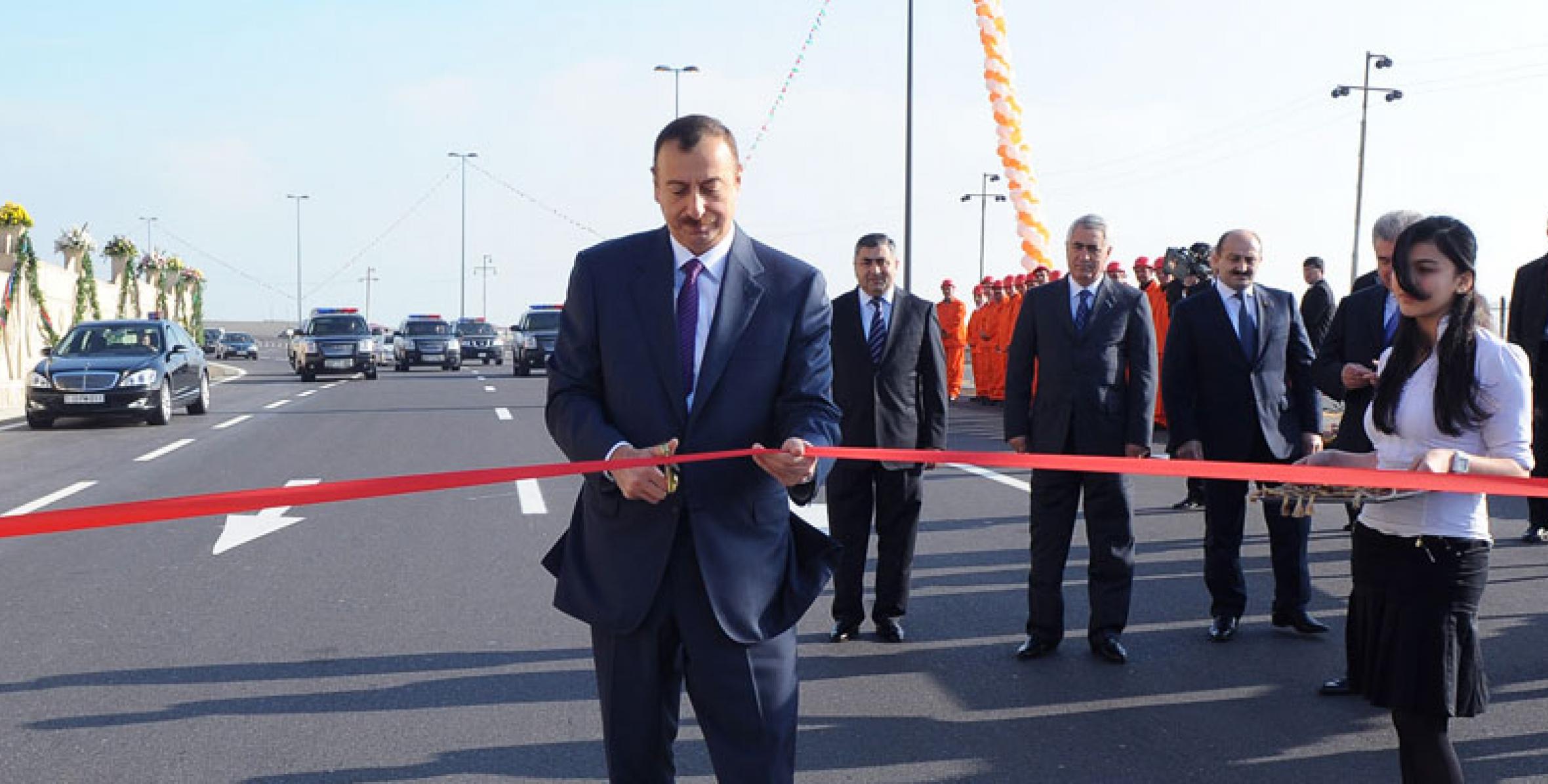 Ilham Aliyev attended the opening ceremony of the newly reconstructed parts of Baku-Alat highway