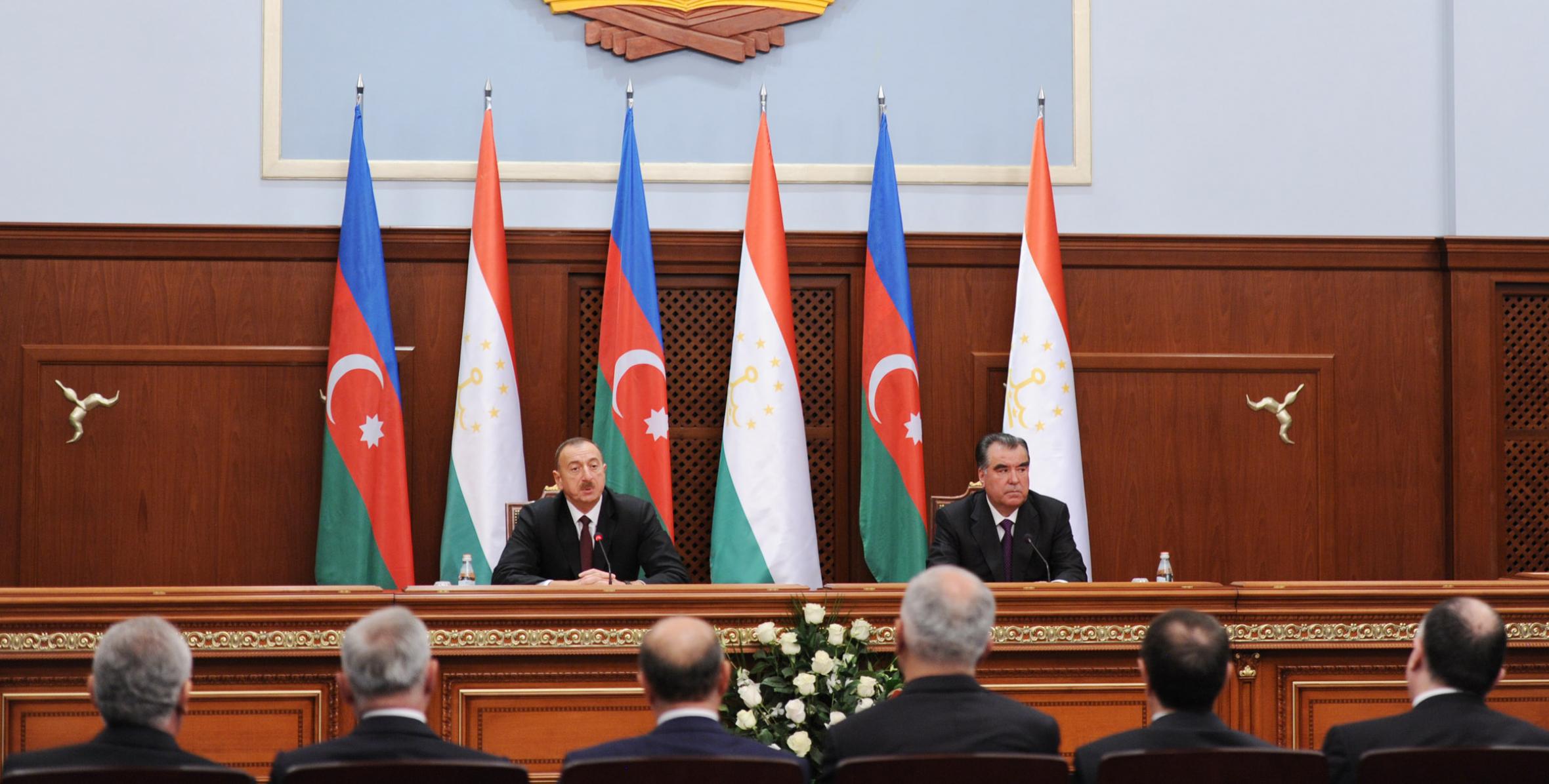 Ilham Aliyev and Tajik President Emomali Rahmon made statements for the press