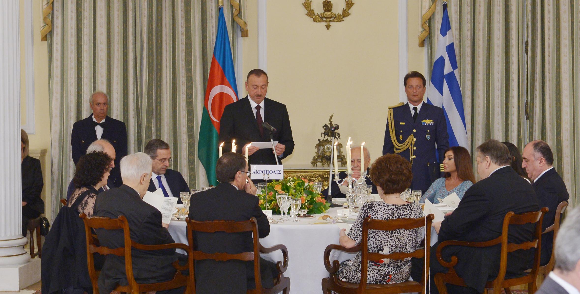 A state dinner was hosted in honor of Ilham Aliyev in Athens