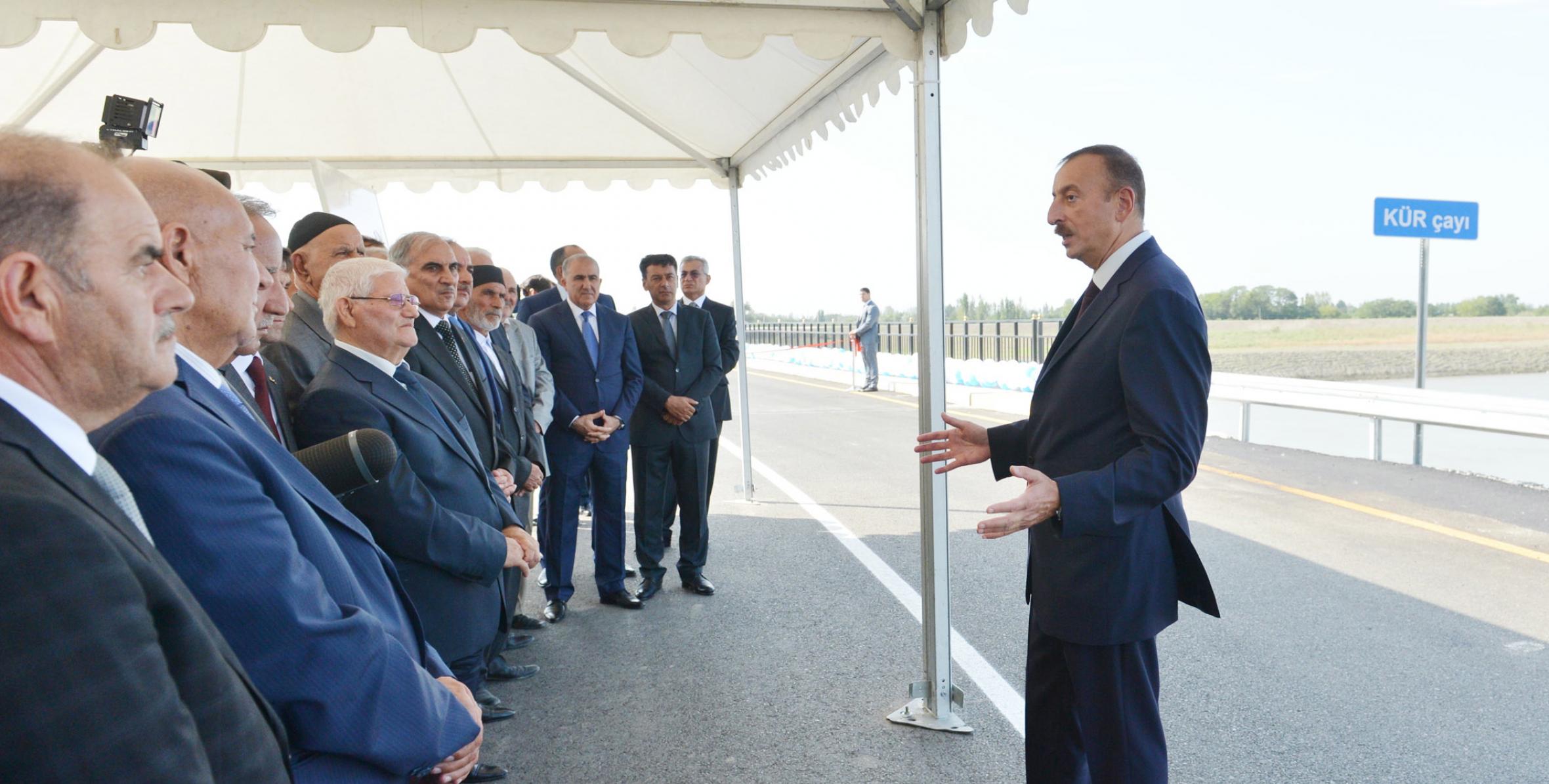 Ilham Aliyev attended the opening of a new bridge over the Kura River in Sabirabad