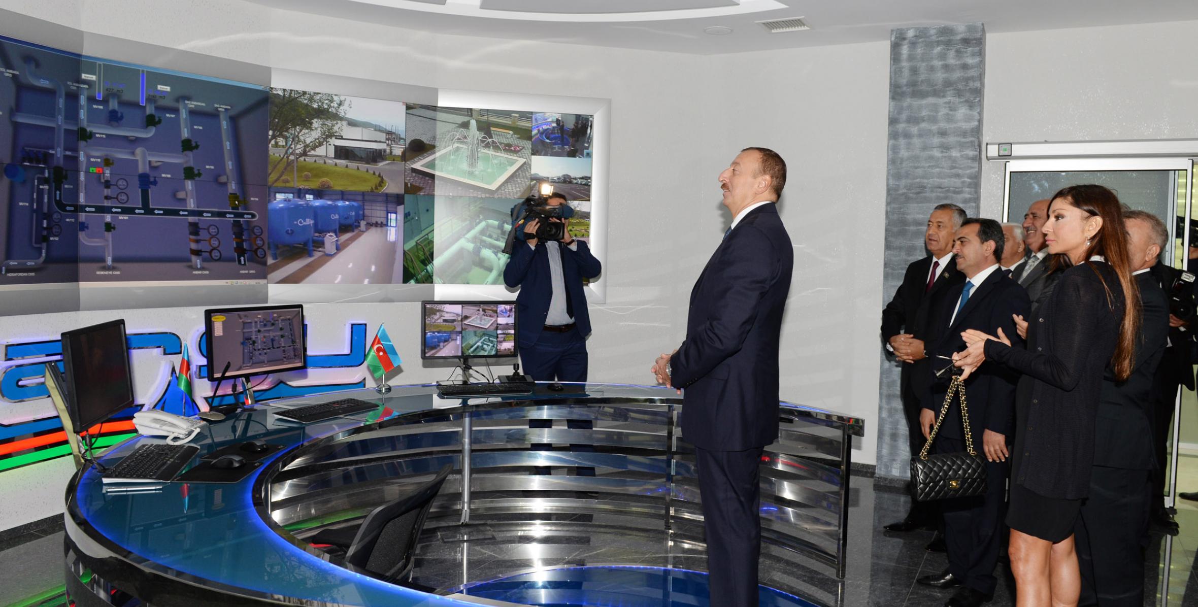 Ilham Aliyev attended a ceremony to mark completion of a project on the reconstruction of water supply and sewage systems of Guba city