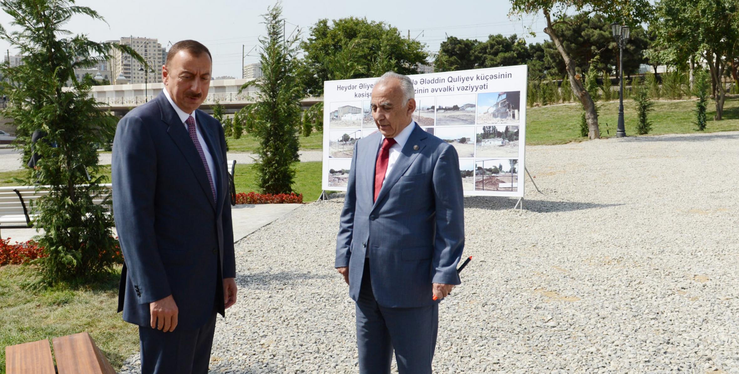 Ilham Aliyev examined the progress of work at the new park on the crossroads of Heydar Aliyev Avenue and Aladdin Guliyev Street of the capital