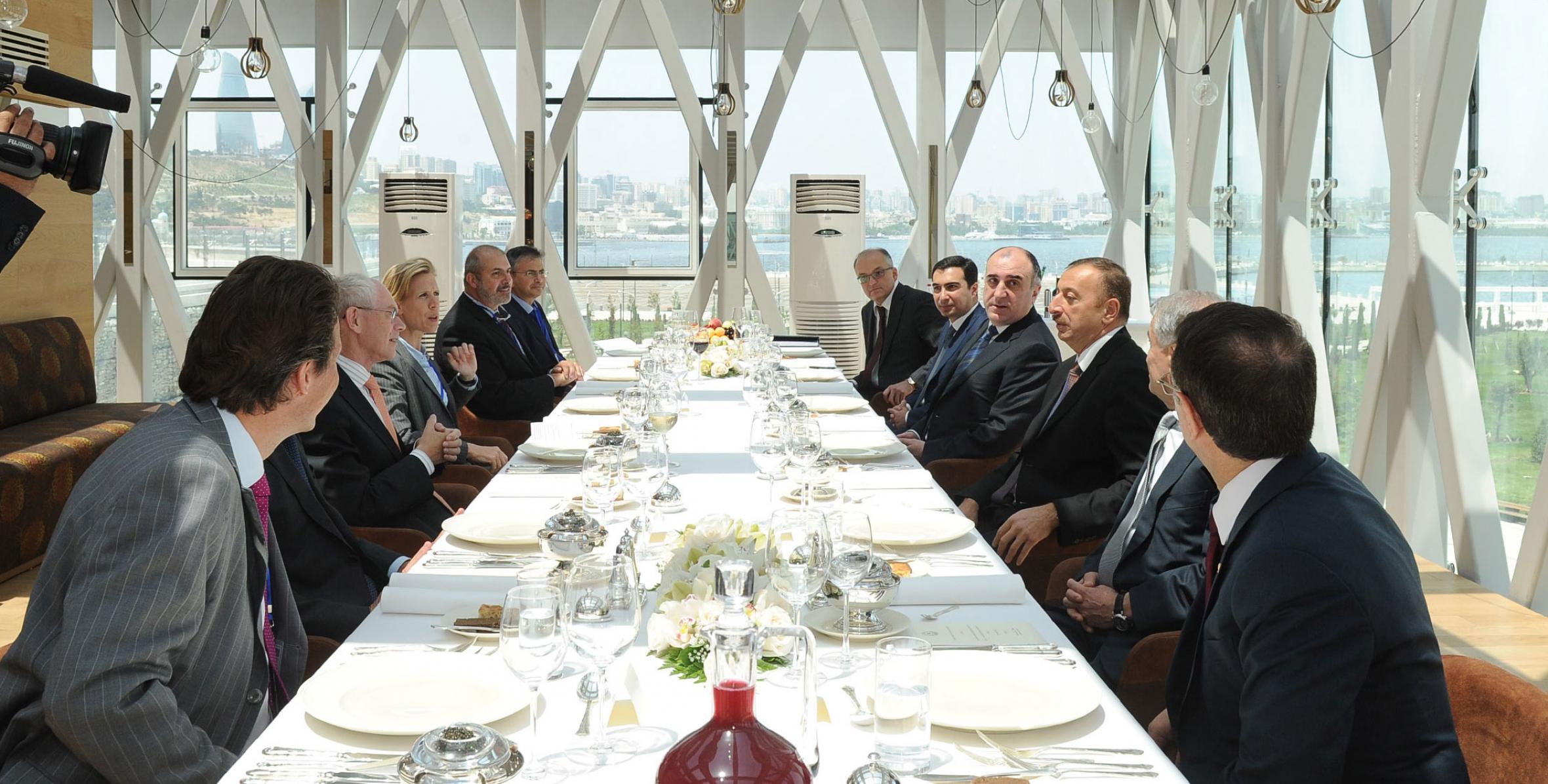 Dinner was hosted on behalf of Ilham Aliyev in honor of President of the European Council Herman Van Rompuy