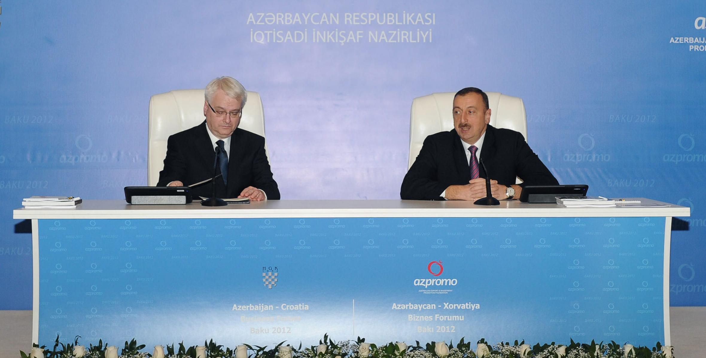 Speech by Ilham Aliyev at the Azerbaijani-Croatian business forum