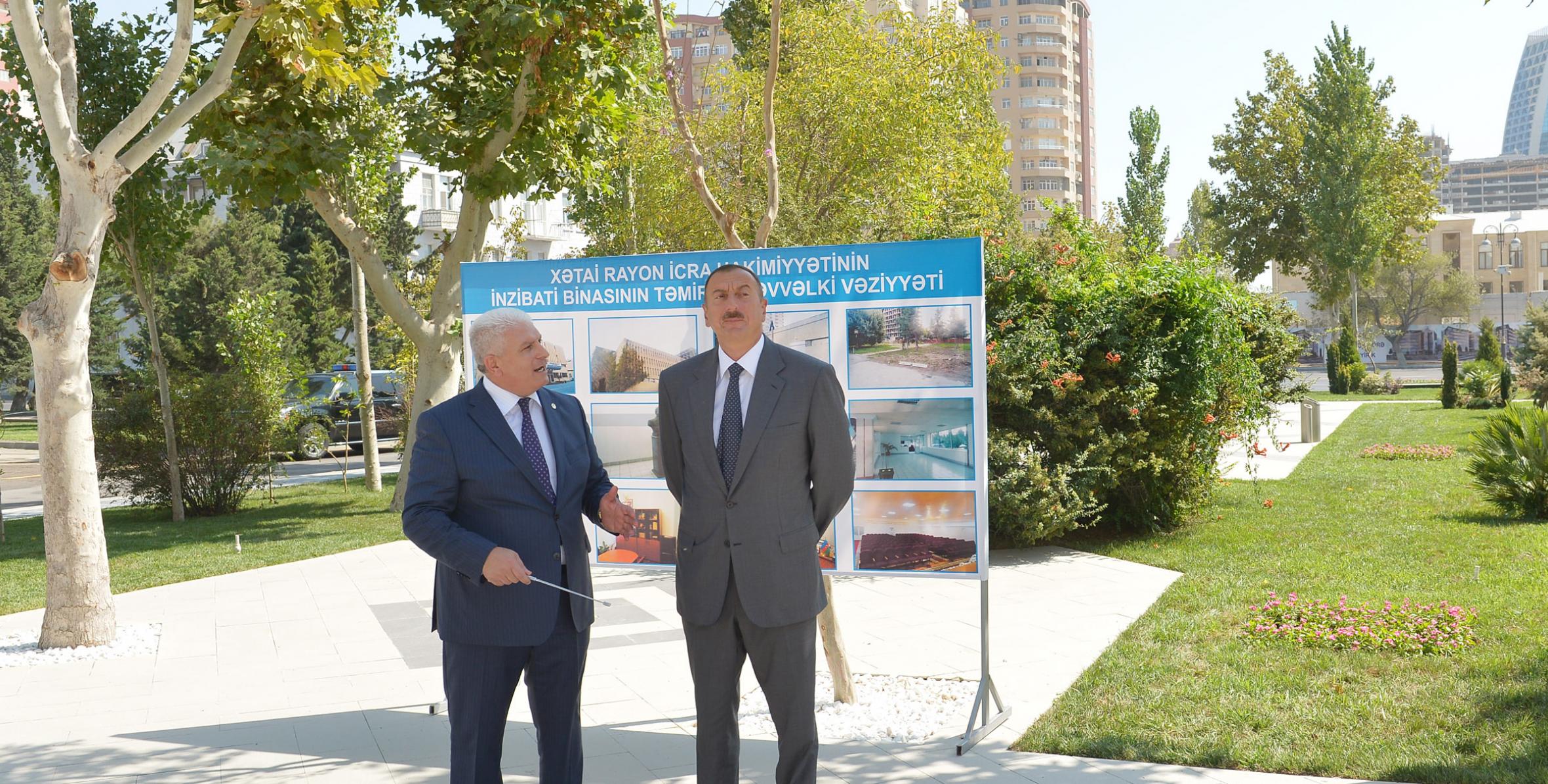 Ilham Aliyev reviewed reconstruction work at the office building of the Khatai District Executive Authority in Baku
