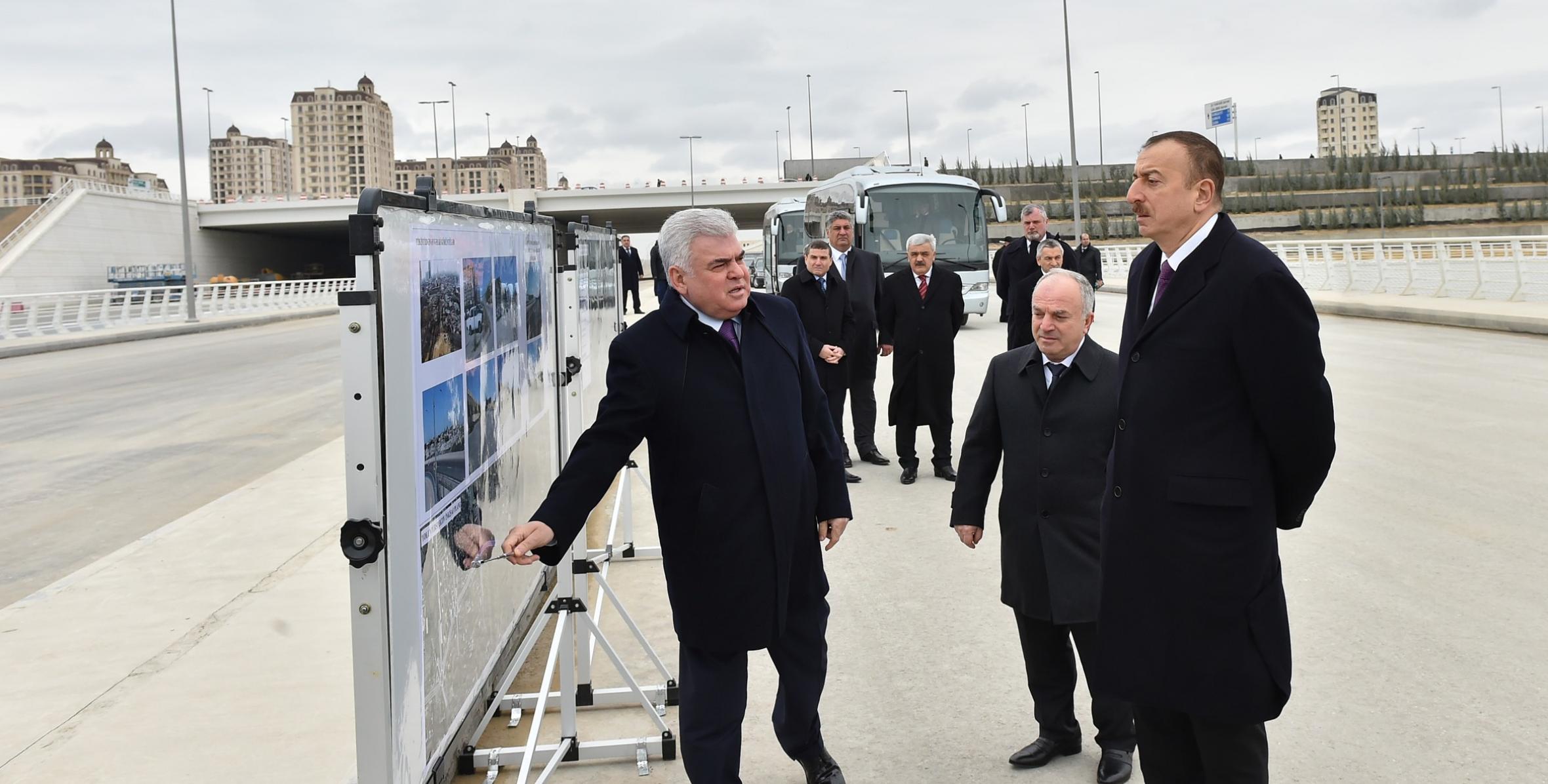 Ilham Aliyev reviewed ongoing construction of road and transportation infrastructure around the Baku Olympic Stadium
