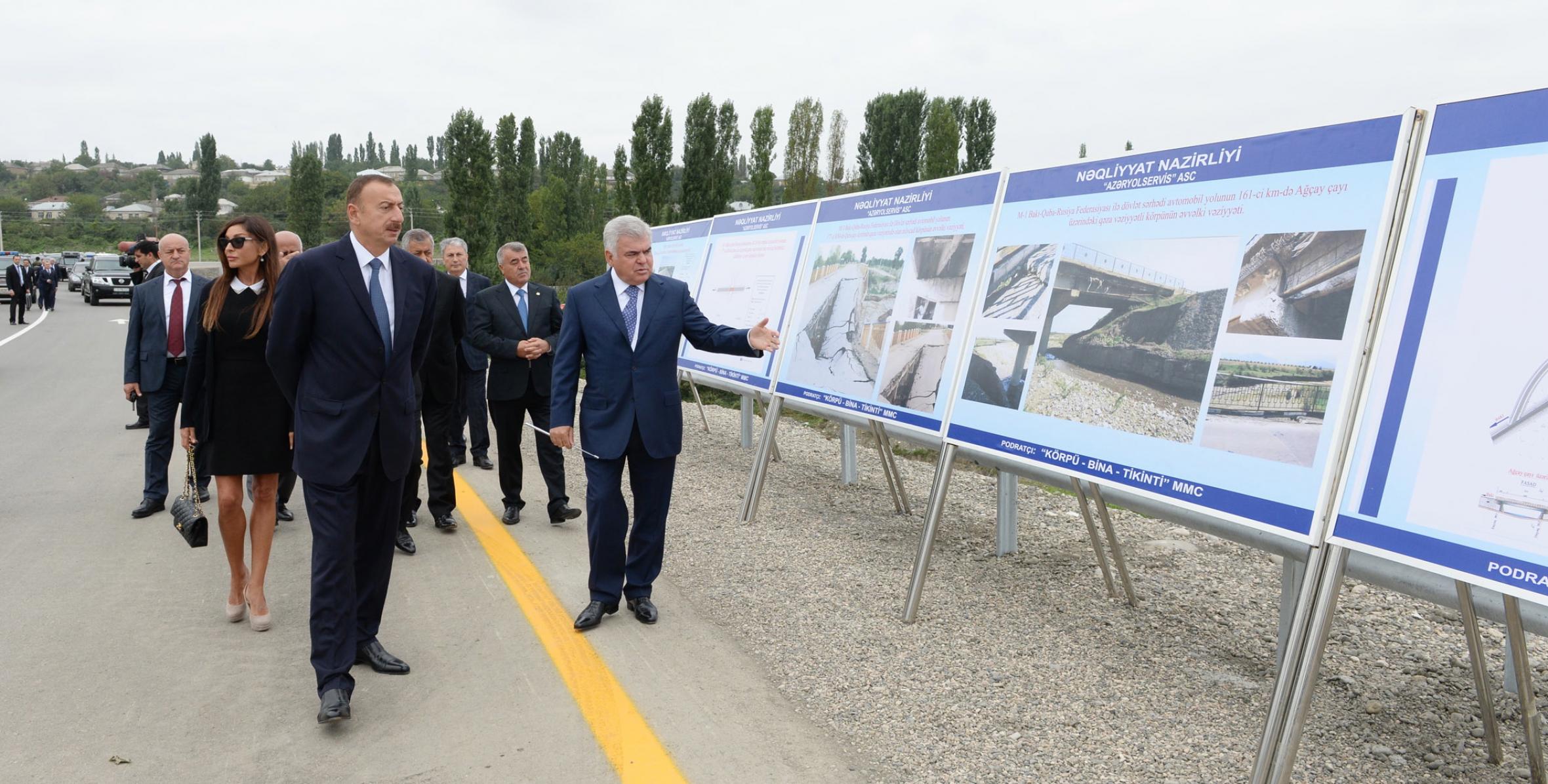 Ильхам Алиев принял участие в открытии пятипролетного моста над рекой Гудъялчай на автомобильной дороге Губа-Гусар