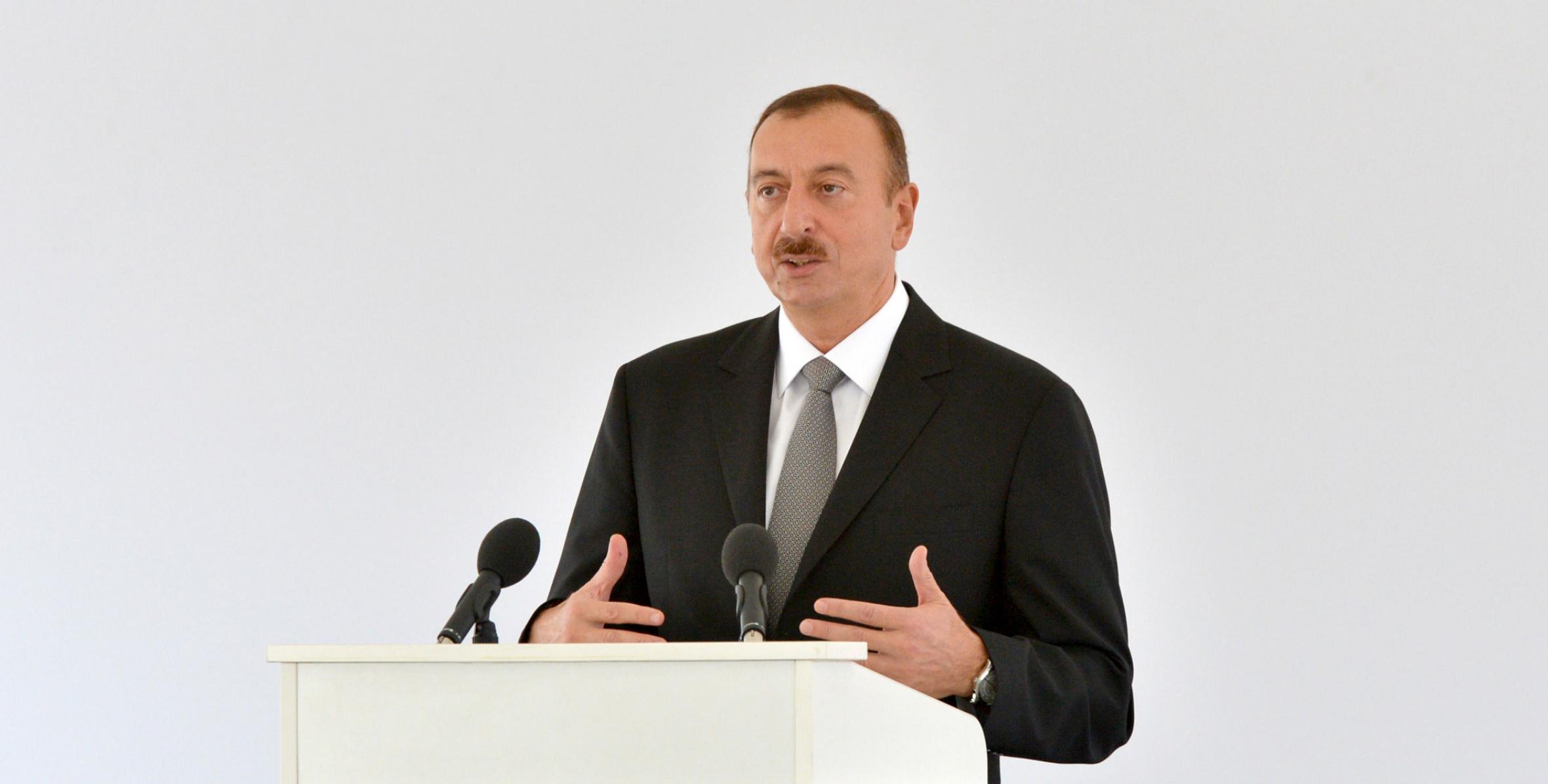 Выступление Ильхама Алиева на церемонии открытия Бакинского судостроительного завода