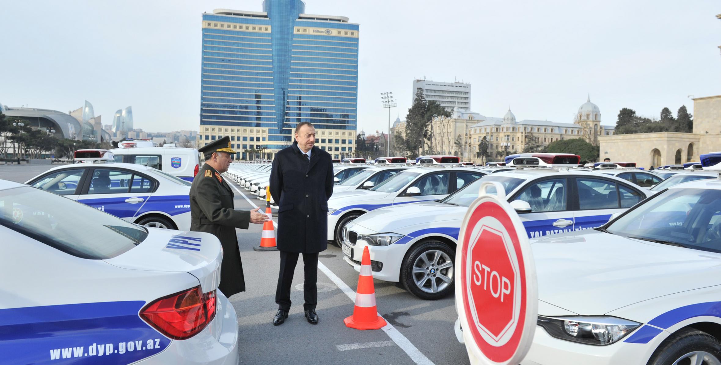 Ilham Aliyev attended a ceremony to unveil the newly-bought cars for agencies of the Ministry of Internal Affairs, including traffic police