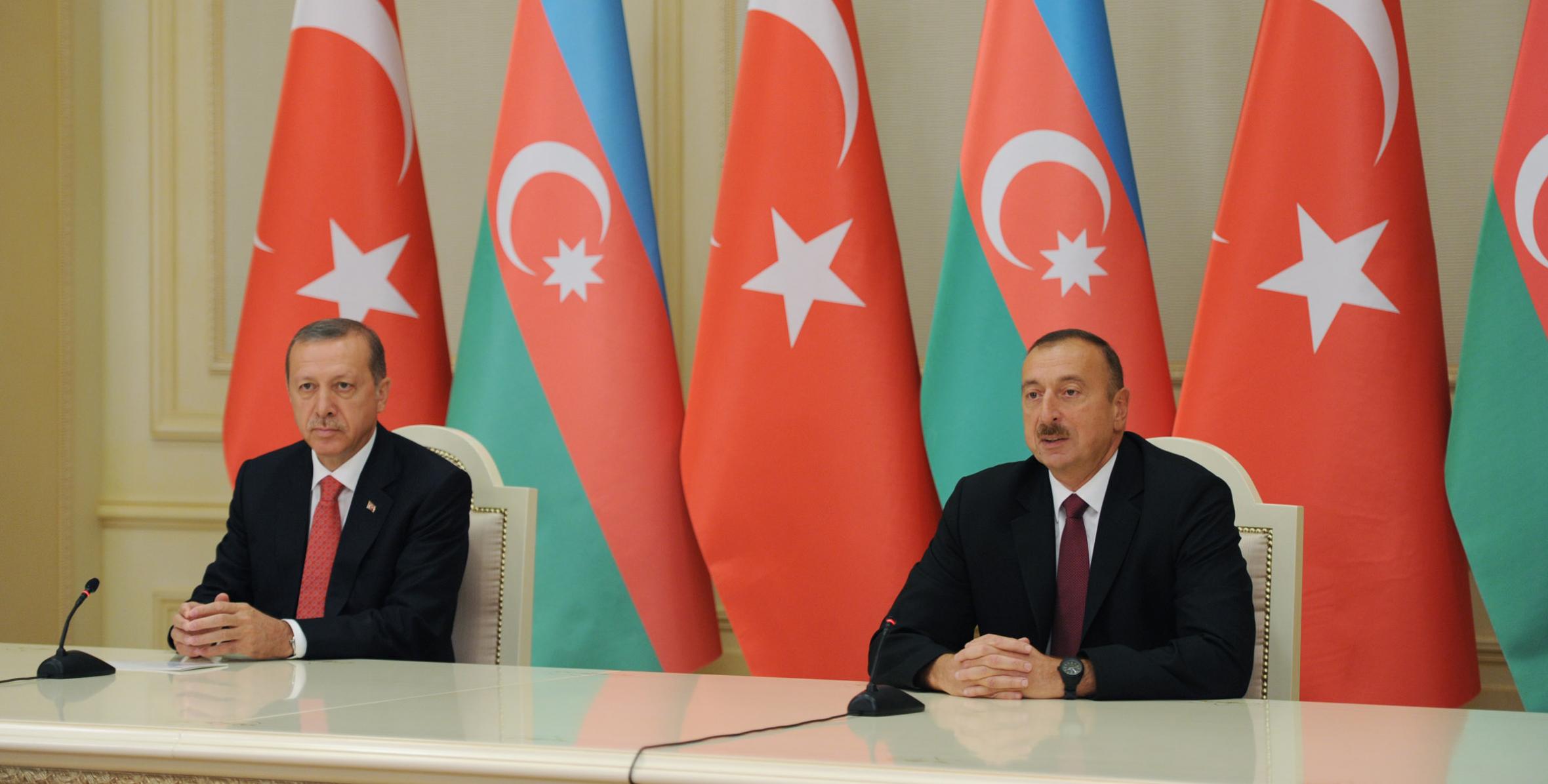 Ilham Aliyev and President of Turkey Recep Tayyip Erdogan made statements for the press