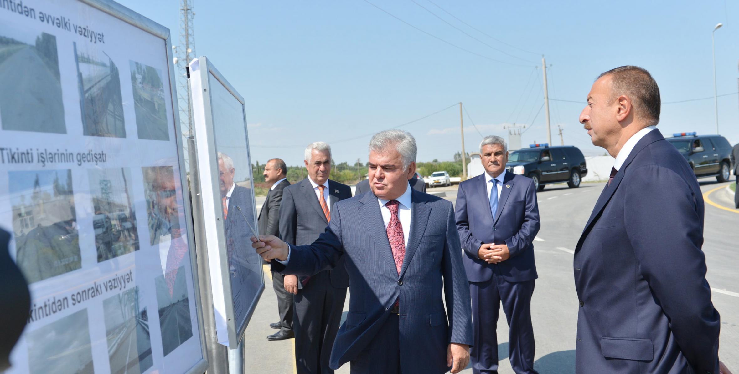 Ильхам Алиев принял участие в открытии участка Гаджигабул-Сабирабад реконструируемой автомобильной дороги Гаджигабул-Бахрамтепе