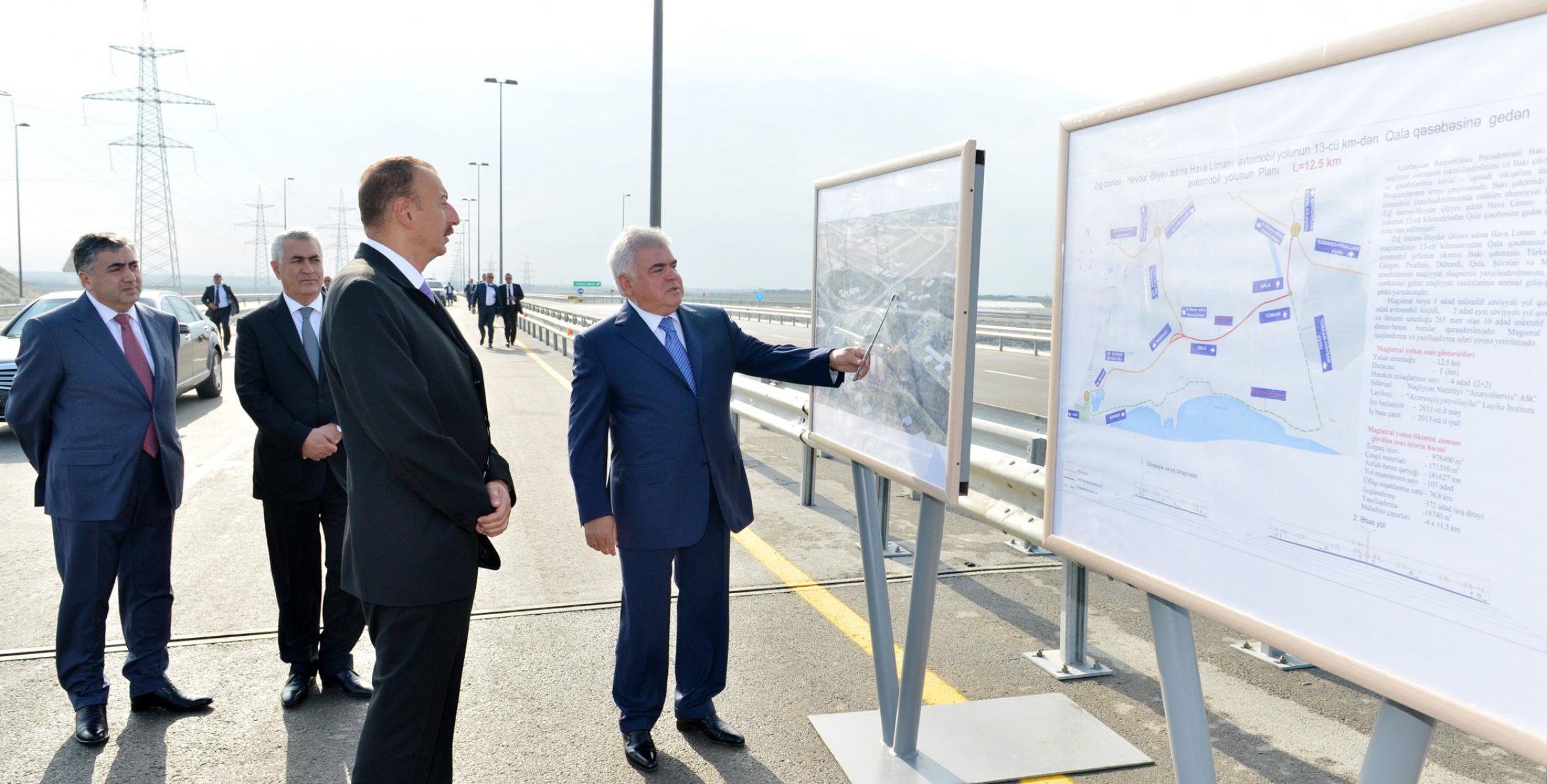 Ильхам Алиев принял участие в открытии дороги, пролегающей от тринадцатого километра автомагистрали Зыхский круг-Международный аэропорт Гейдар Алиев до поселка Гала