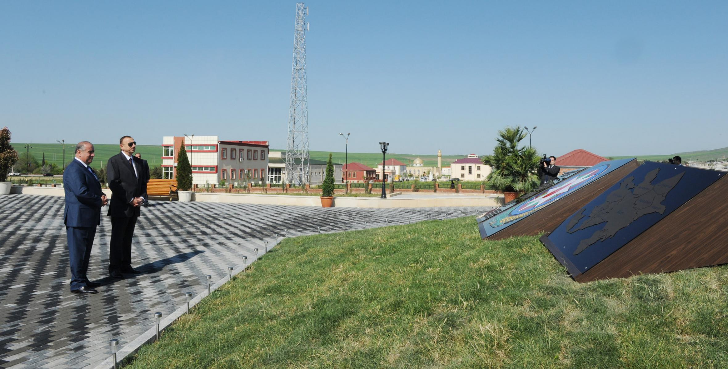 Ilham Aliyev reviewed the Flag Square in a park in the Gobustan district center