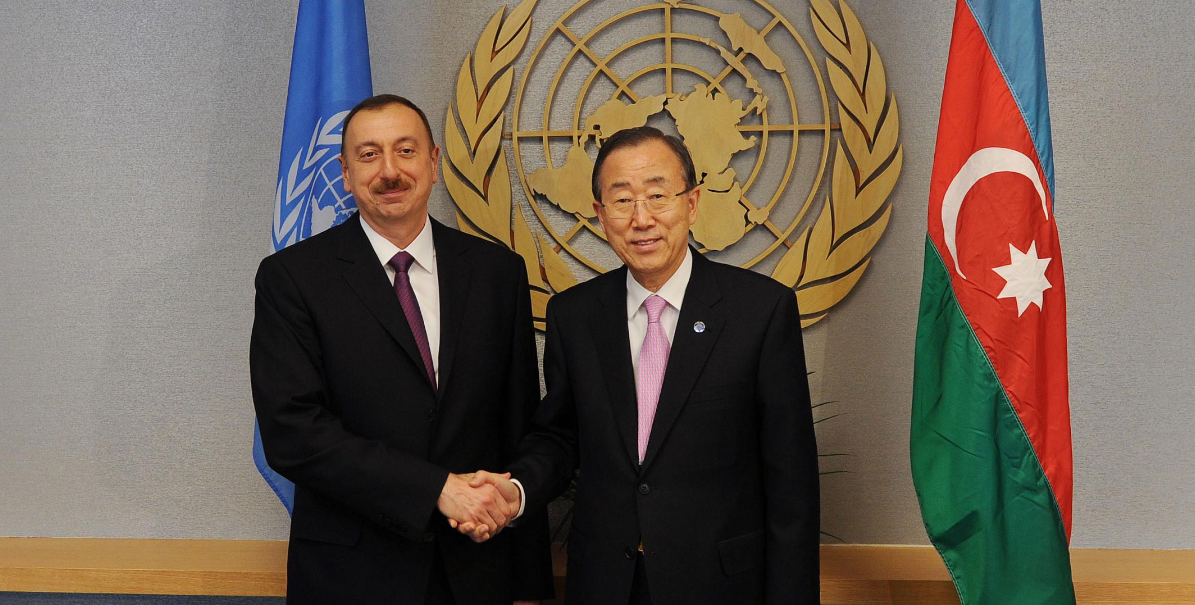 Ilham Aliyevmet with UN Secretary General Ban Ki-moon in New York