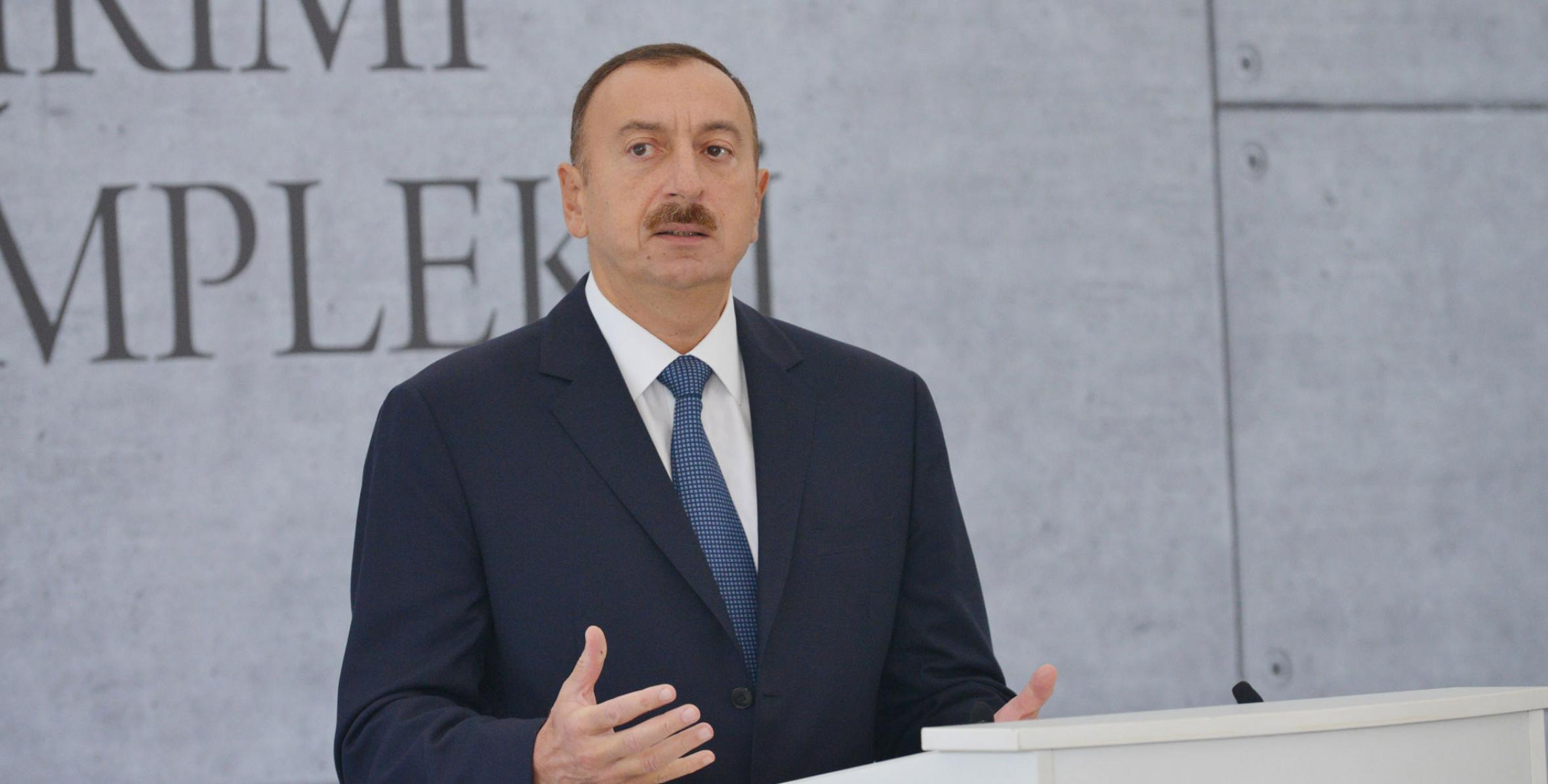 Выступление Ильхама Алиева на открытии созданного при поддержке Фонда Гейдара Алиева Губинского мемориального комплекса геноцида